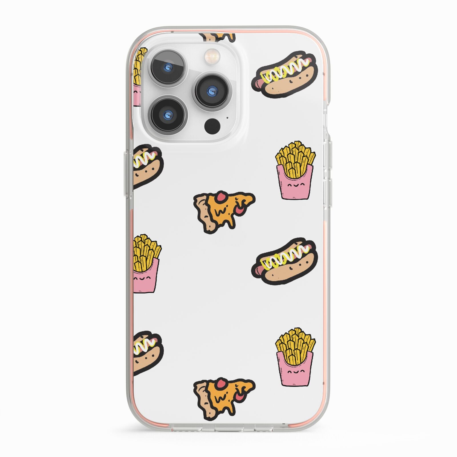 Fries Pizza Hot Dog iPhone 13 Pro TPU Impact Case with Pink Edges
