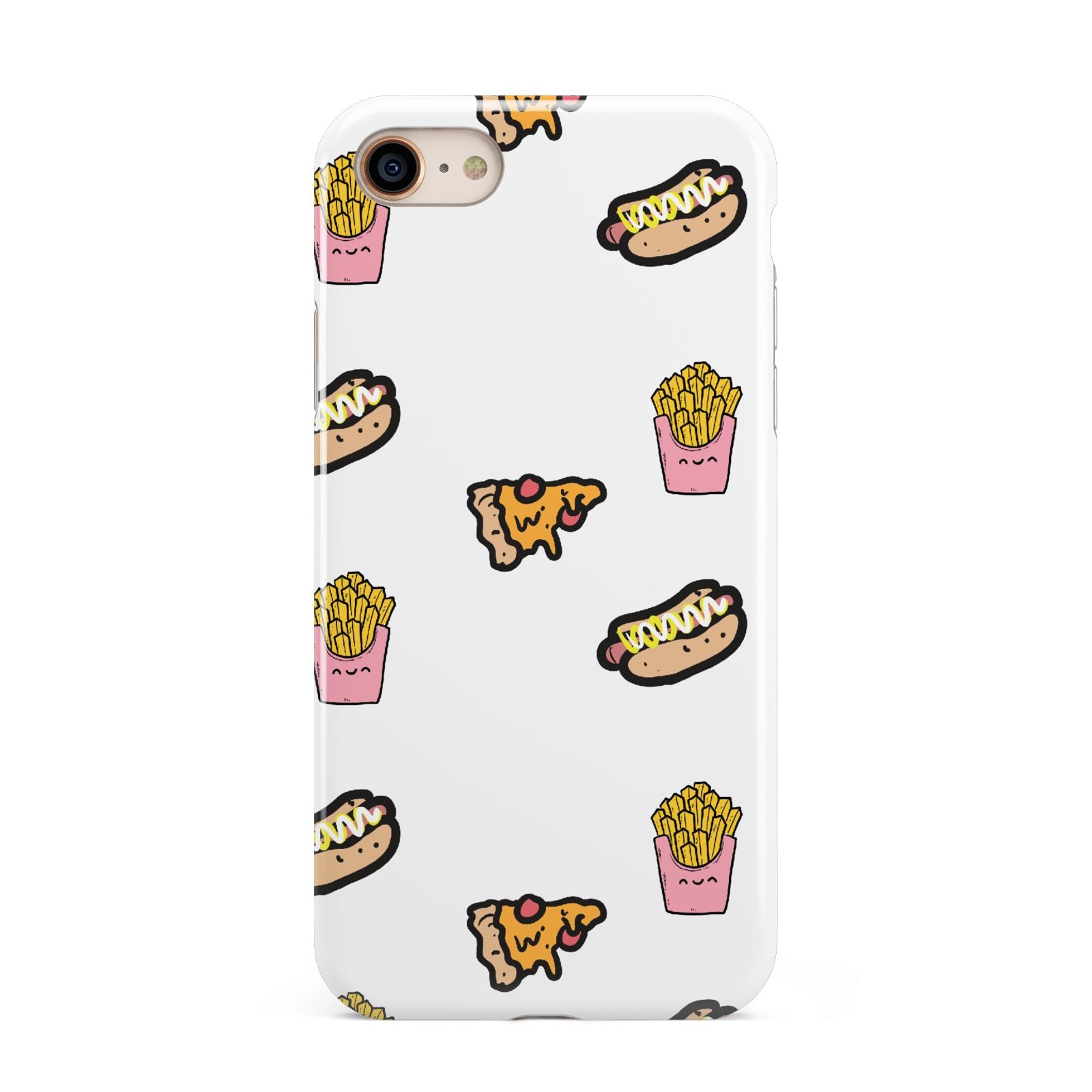 Fries Pizza Hot Dog iPhone 8 3D Tough Case on Gold Phone