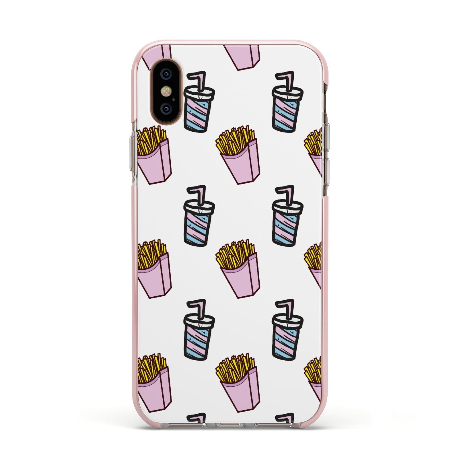 Fries Shake Fast Food Apple iPhone Xs Impact Case Pink Edge on Gold Phone