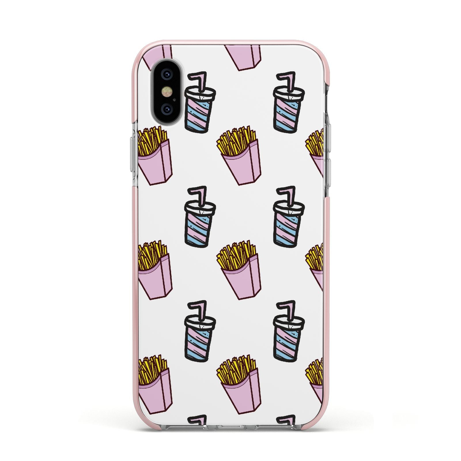 Fries Shake Fast Food Apple iPhone Xs Impact Case Pink Edge on Silver Phone