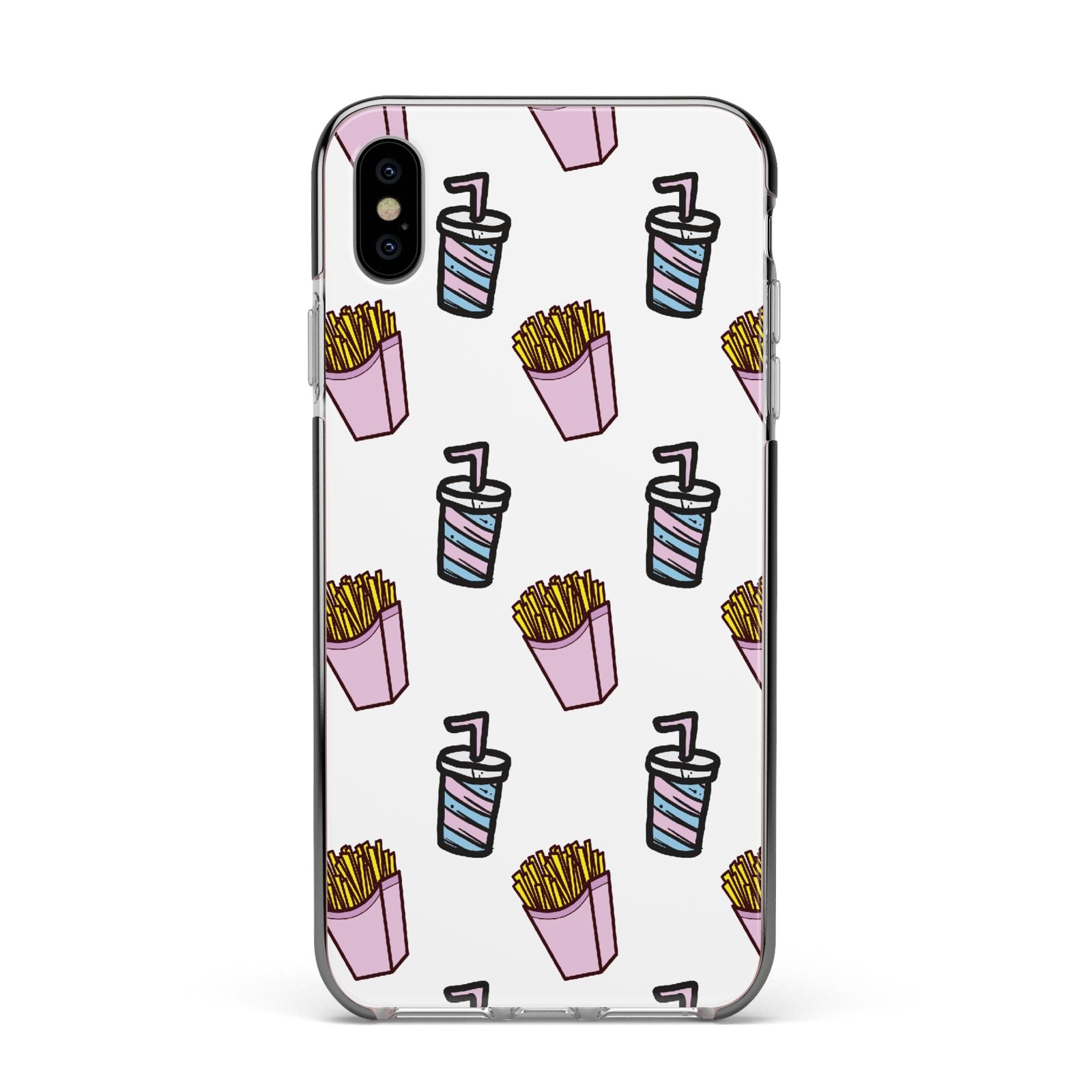 Fries Shake Fast Food Apple iPhone Xs Max Impact Case Black Edge on Silver Phone