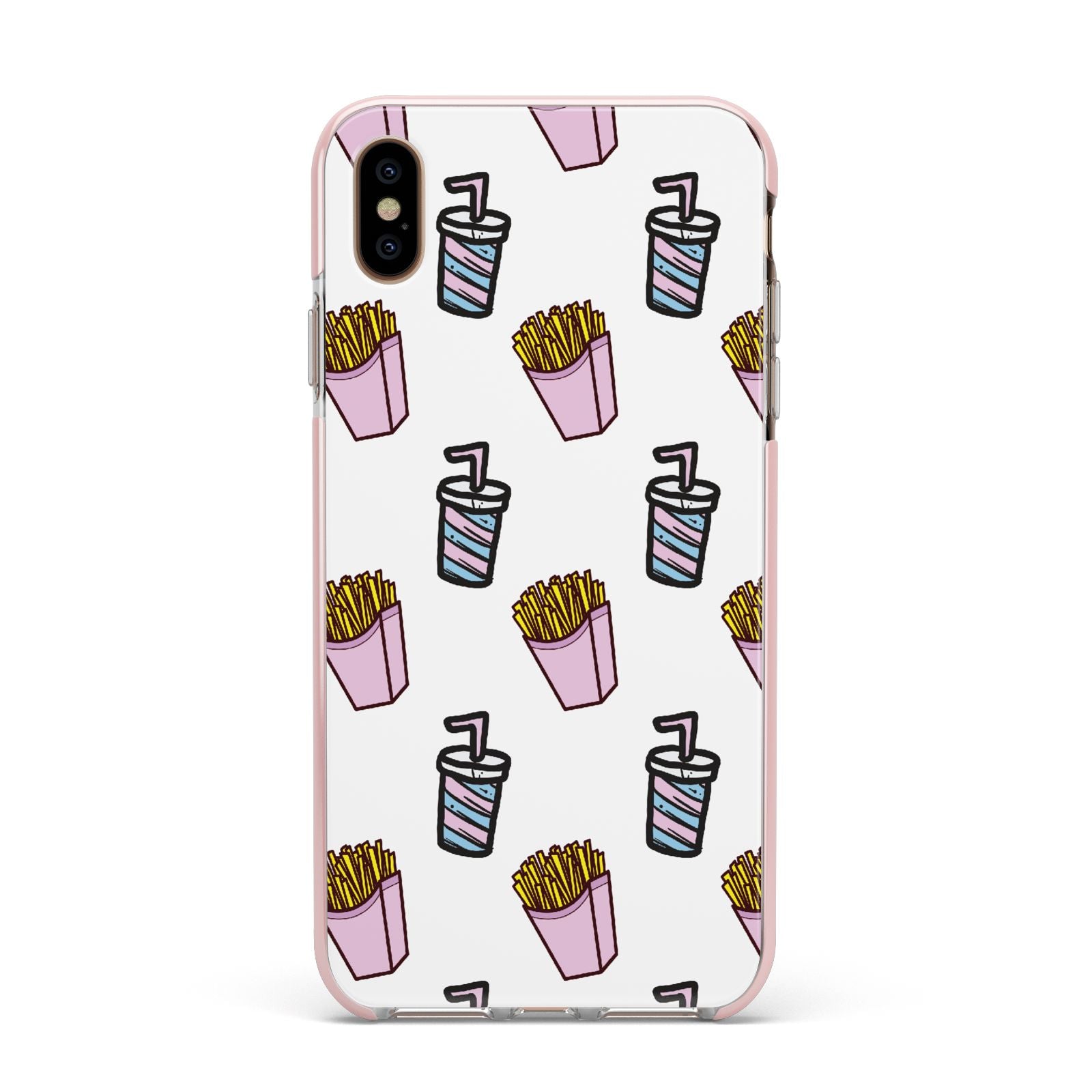 Fries Shake Fast Food Apple iPhone Xs Max Impact Case Pink Edge on Gold Phone