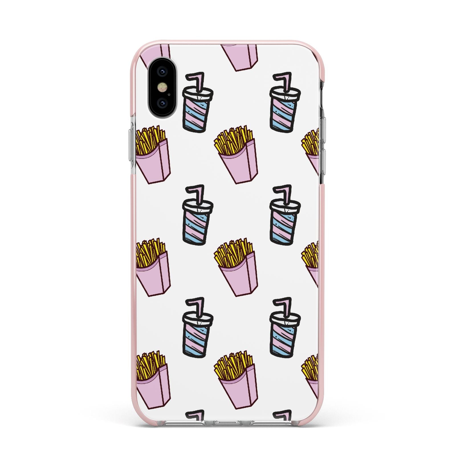 Fries Shake Fast Food Apple iPhone Xs Max Impact Case Pink Edge on Silver Phone