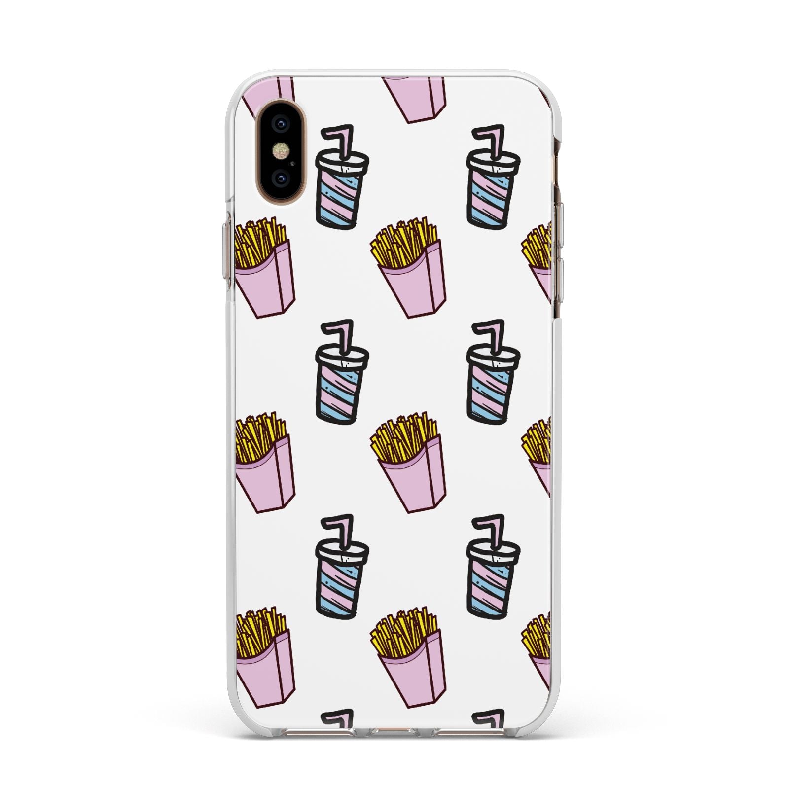 Fries Shake Fast Food Apple iPhone Xs Max Impact Case White Edge on Gold Phone