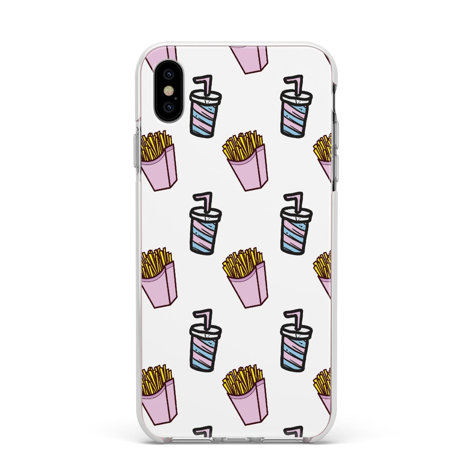 Fries Shake Fast Food Apple iPhone Xs Max Impact Case White Edge on Silver Phone