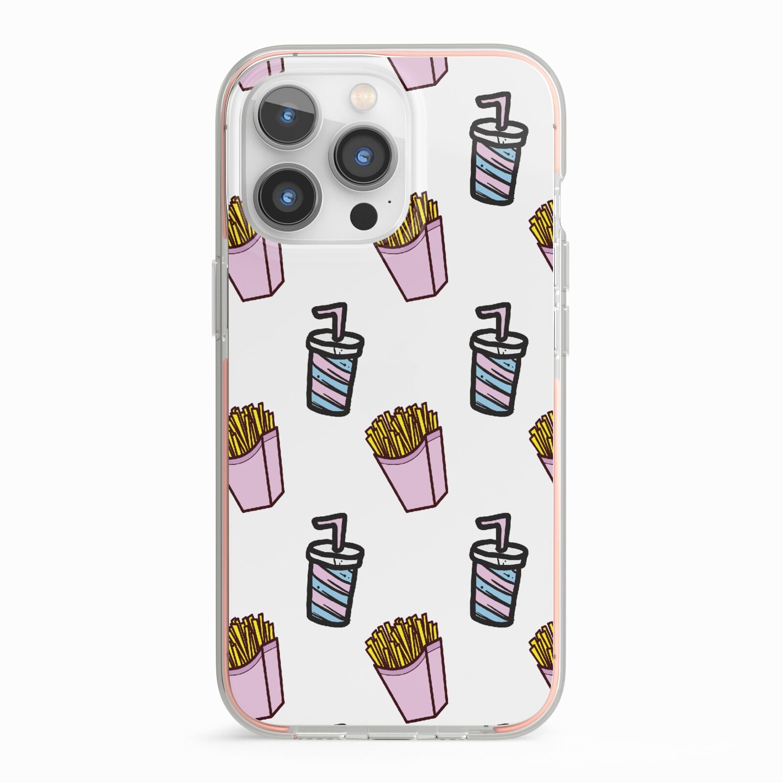 Fries Shake Fast Food iPhone 13 Pro TPU Impact Case with Pink Edges