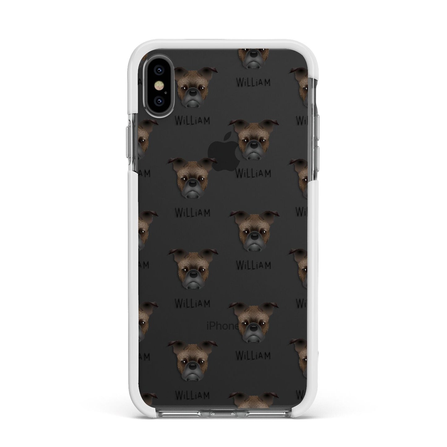 Frug Icon with Name Apple iPhone Xs Max Impact Case White Edge on Black Phone