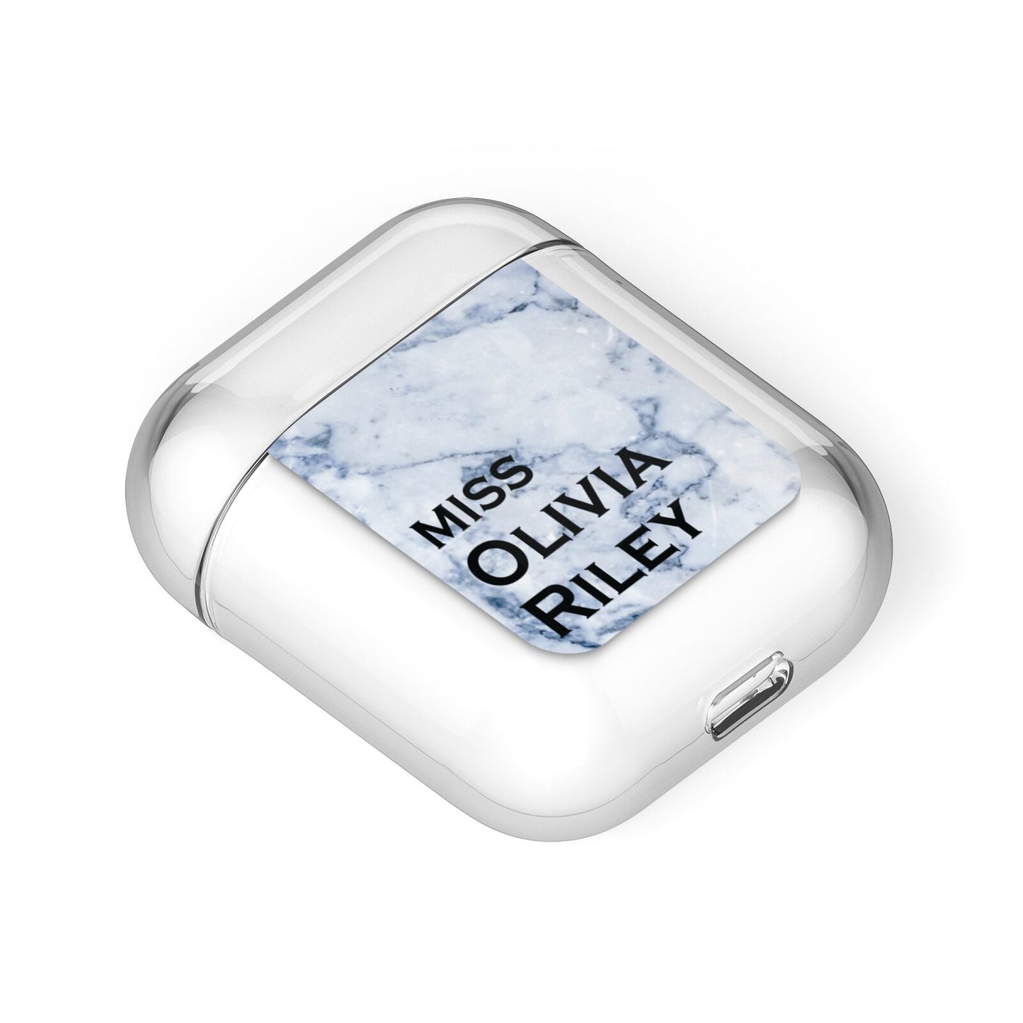 Full Name Grey Marble AirPods Case Laid Flat