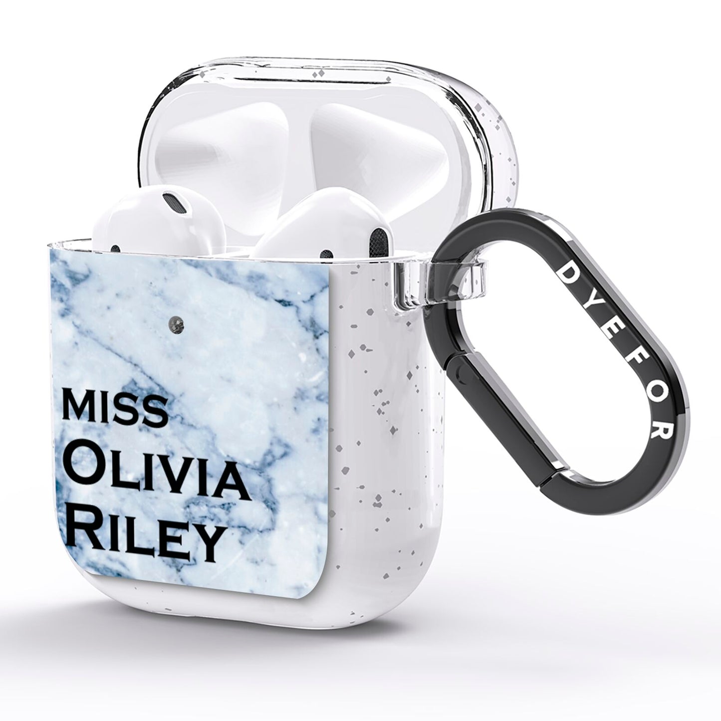 Full Name Grey Marble AirPods Glitter Case Side Image