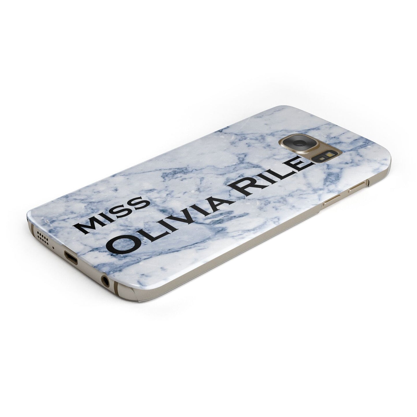 Full Name Grey Marble Protective Samsung Galaxy Case Angled Image