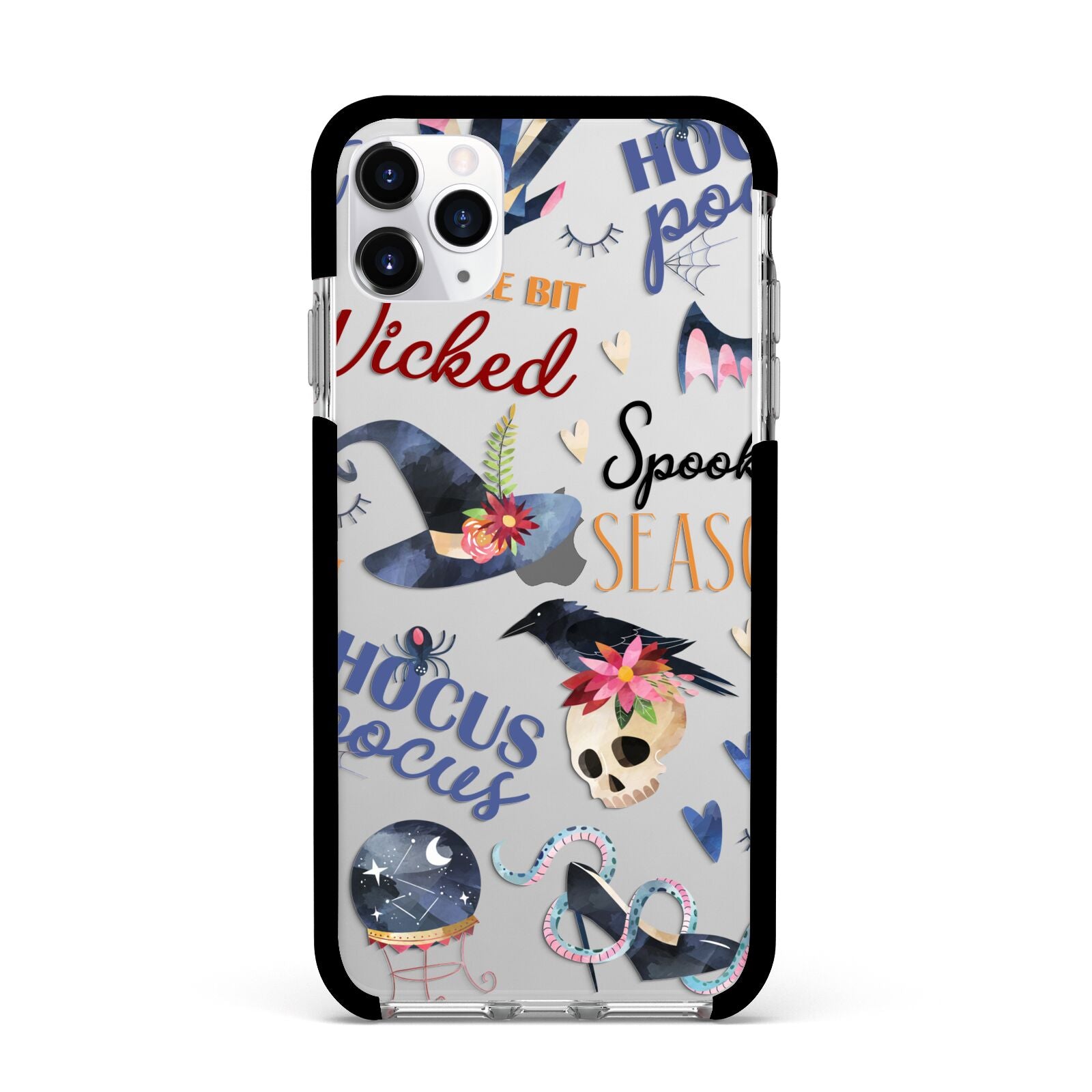 Fun Halloween Catchphrases and Watercolour Illustrations Apple iPhone 11 Pro Max in Silver with Black Impact Case