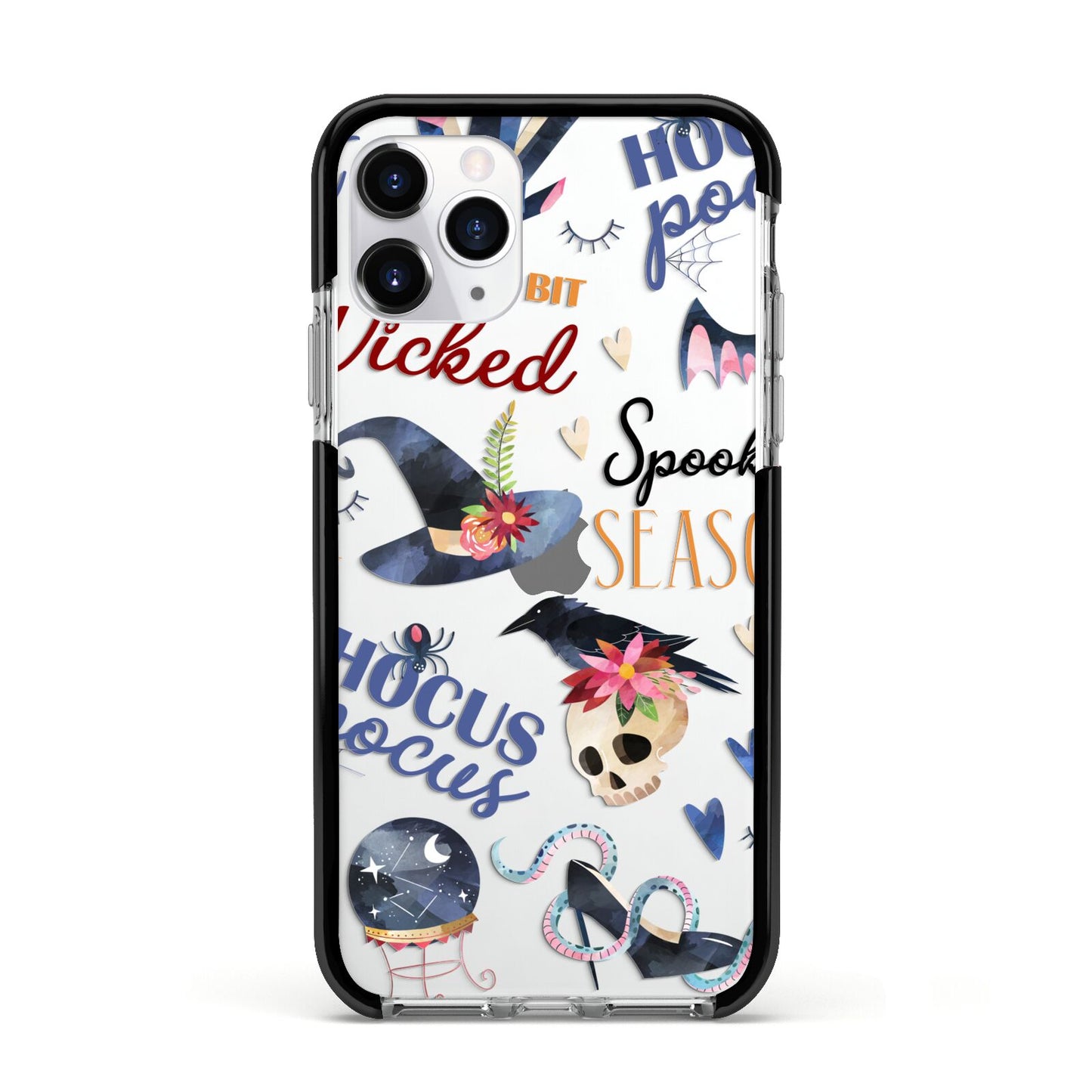 Fun Halloween Catchphrases and Watercolour Illustrations Apple iPhone 11 Pro in Silver with Black Impact Case