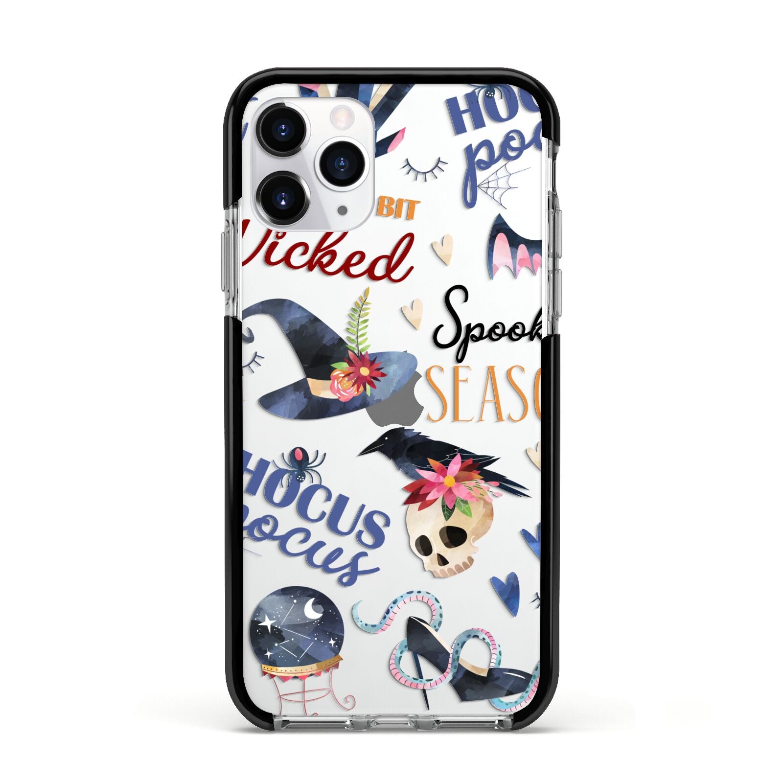Fun Halloween Catchphrases and Watercolour Illustrations Apple iPhone 11 Pro in Silver with Black Impact Case
