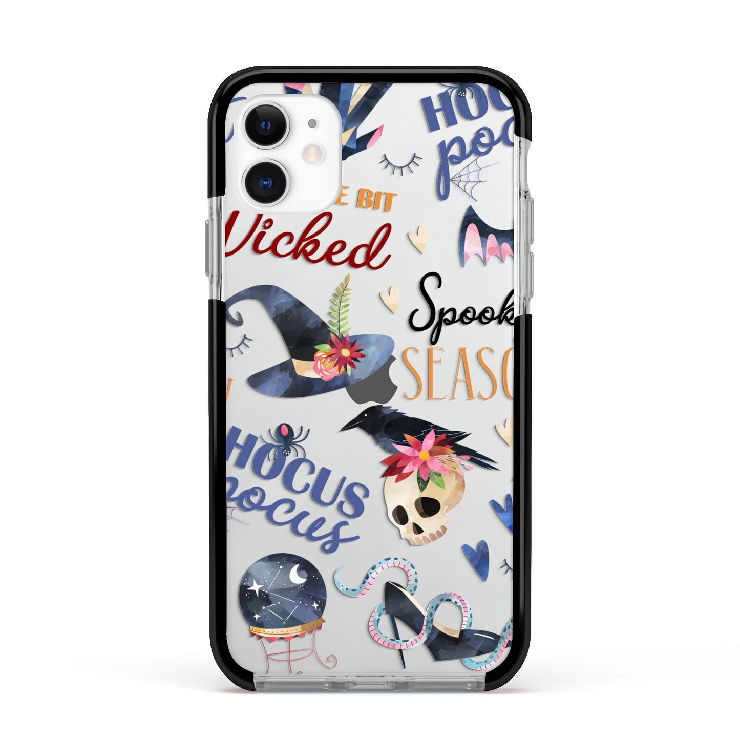Fun Halloween Catchphrases and Watercolour Illustrations Apple iPhone 11 in White with Black Impact Case