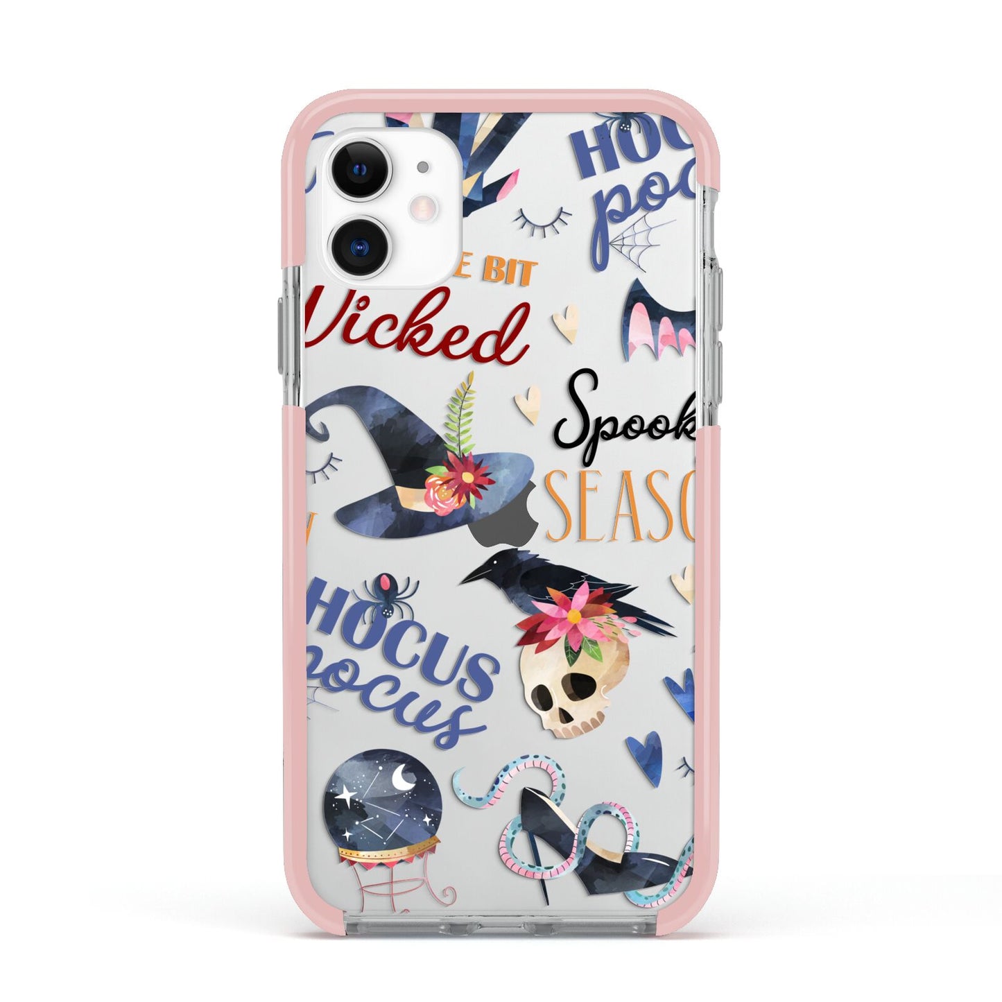 Fun Halloween Catchphrases and Watercolour Illustrations Apple iPhone 11 in White with Pink Impact Case