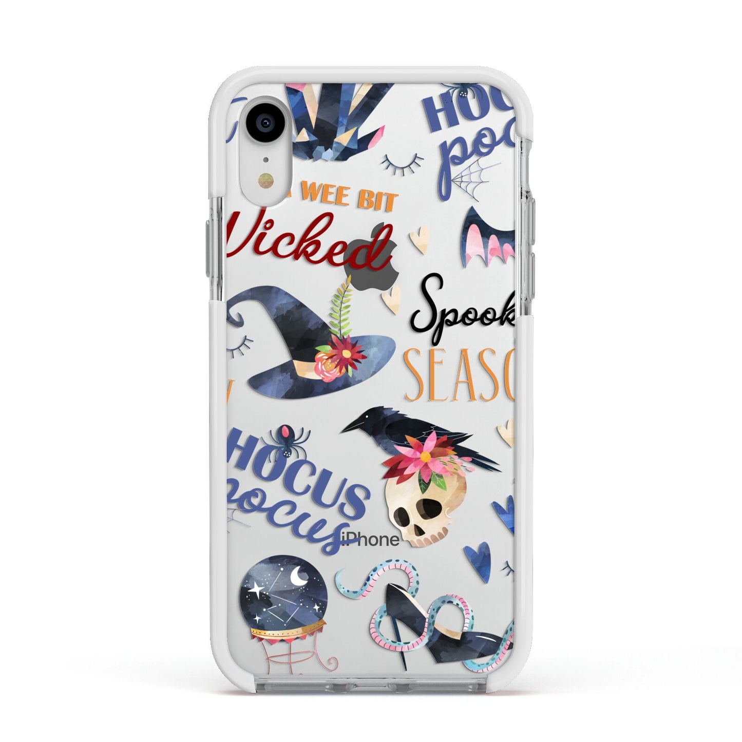 Fun Halloween Catchphrases and Watercolour Illustrations Apple iPhone XR Impact Case White Edge on Silver Phone