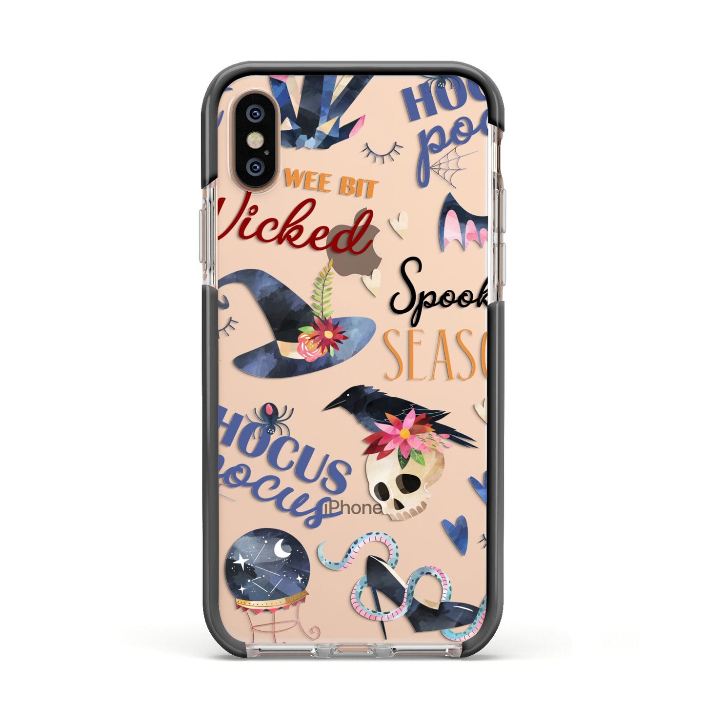Fun Halloween Catchphrases and Watercolour Illustrations Apple iPhone Xs Impact Case Black Edge on Gold Phone