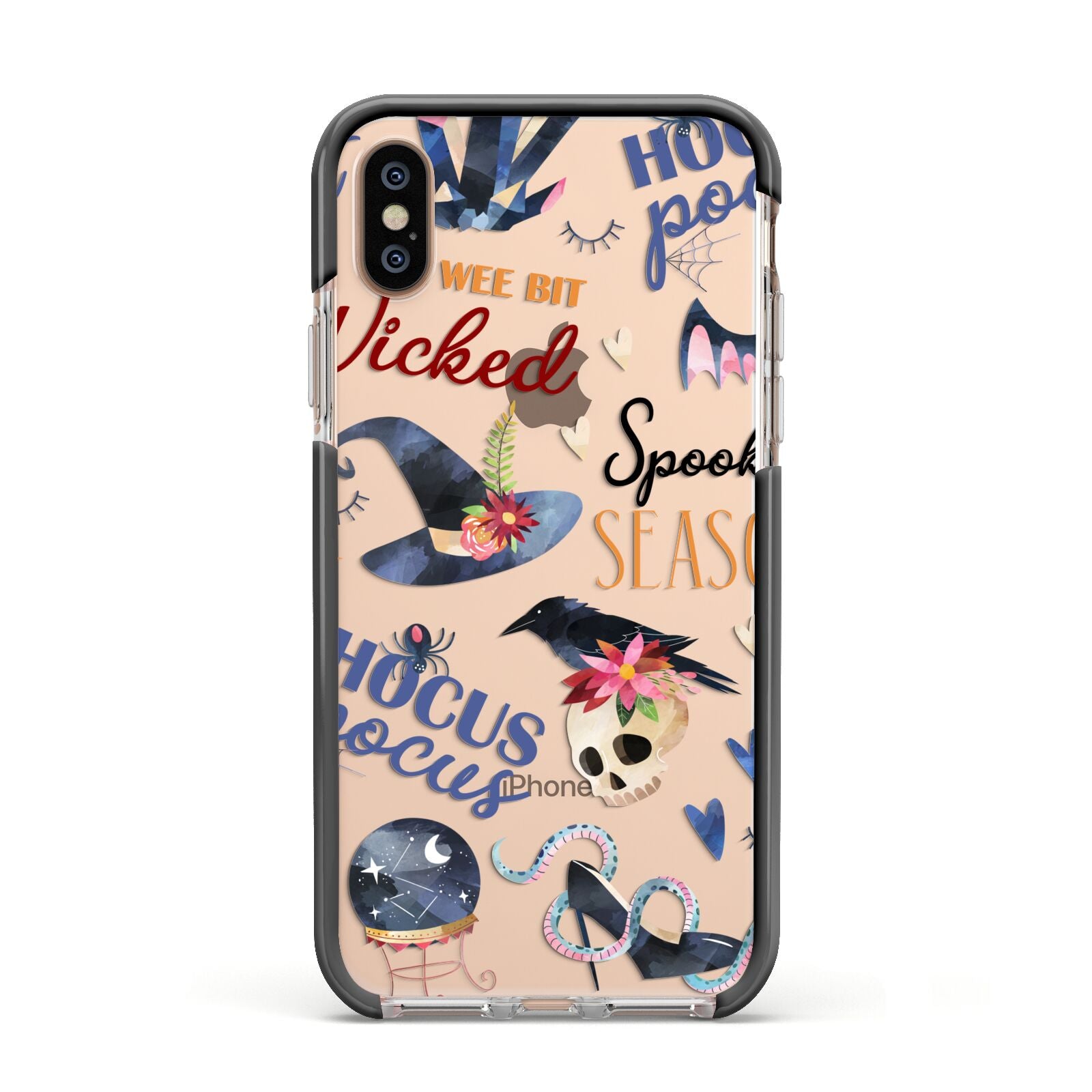 Fun Halloween Catchphrases and Watercolour Illustrations Apple iPhone Xs Impact Case Black Edge on Gold Phone