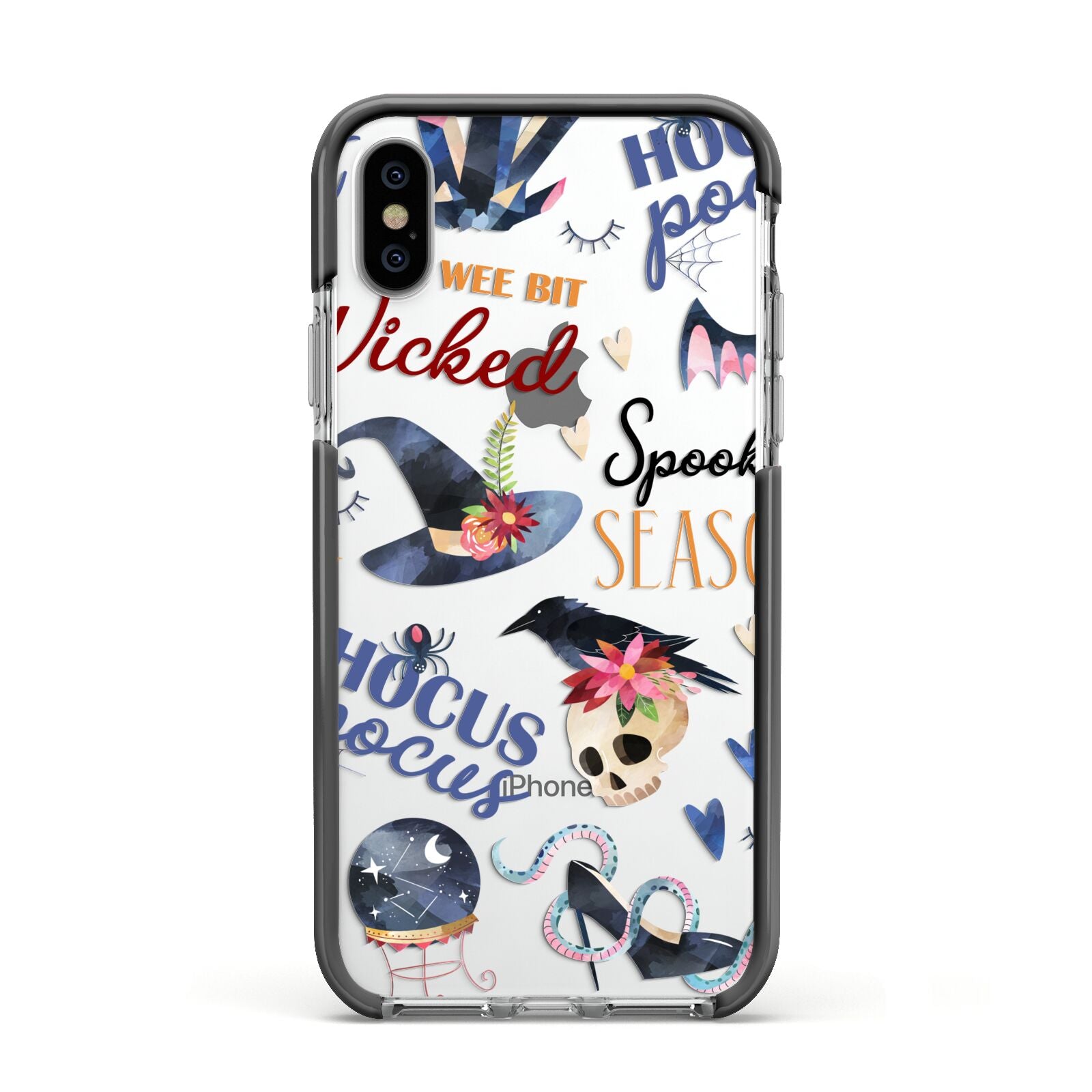 Fun Halloween Catchphrases and Watercolour Illustrations Apple iPhone Xs Impact Case Black Edge on Silver Phone