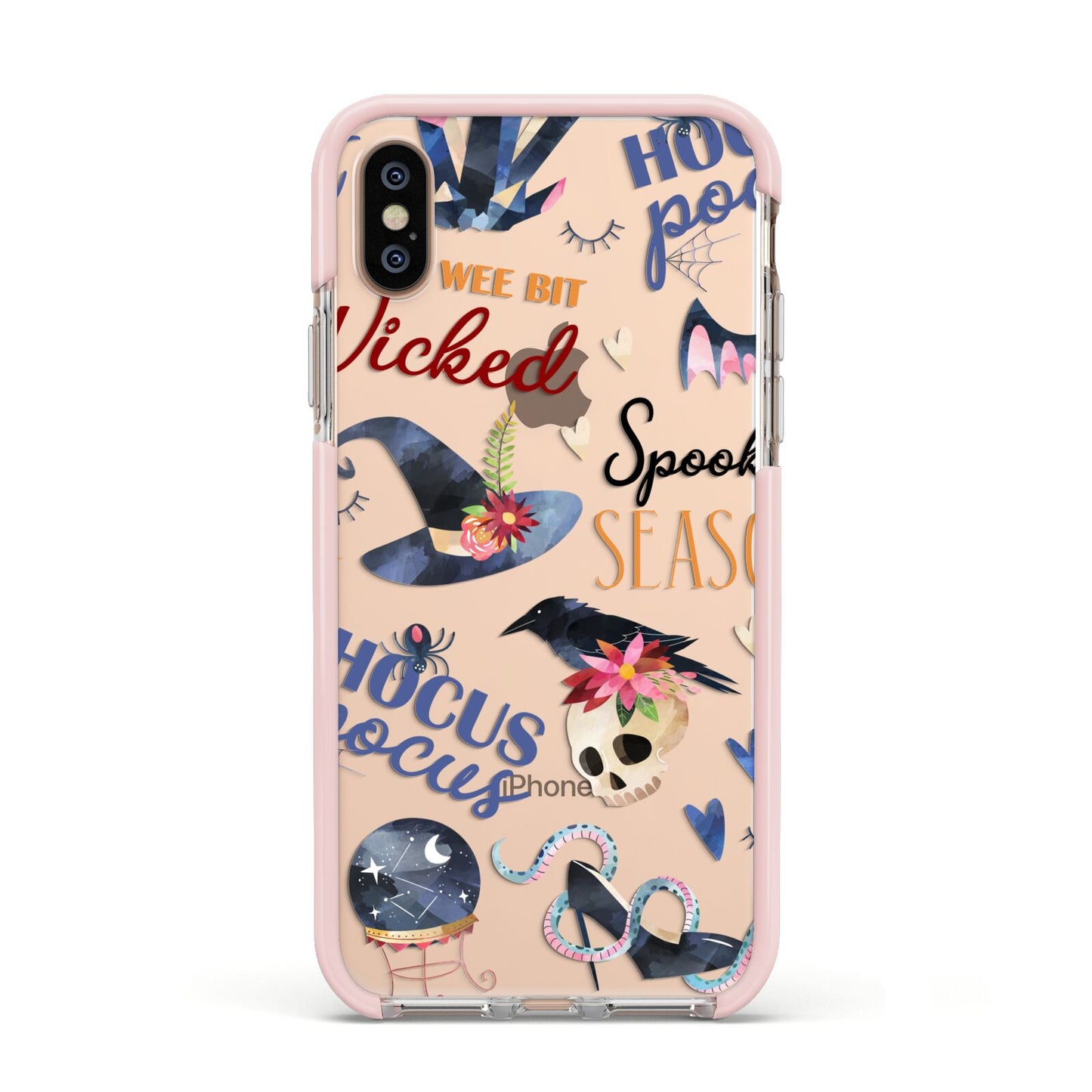 Fun Halloween Catchphrases and Watercolour Illustrations Apple iPhone Xs Impact Case Pink Edge on Gold Phone