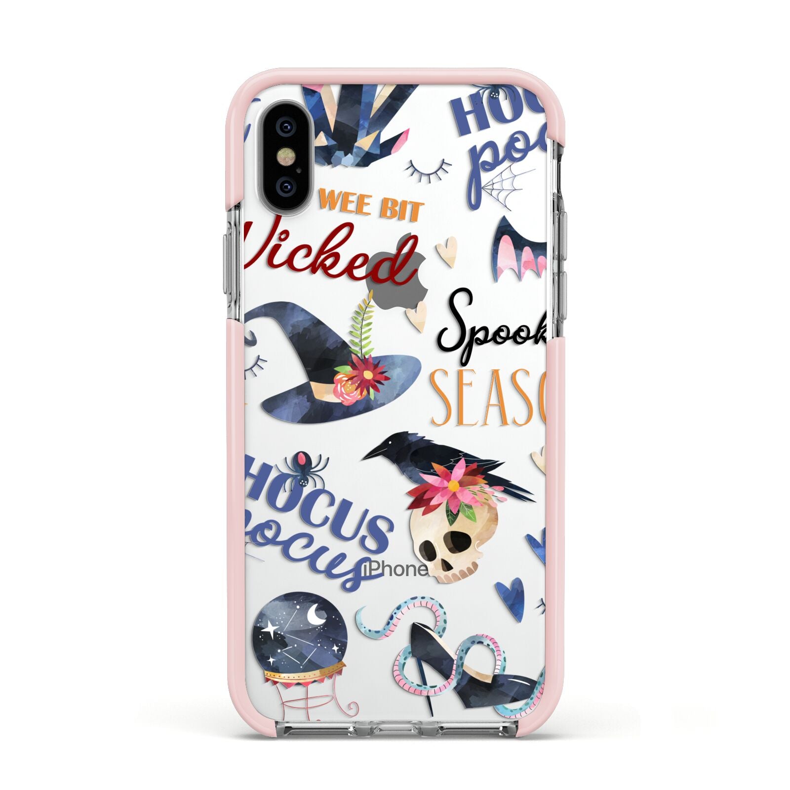 Fun Halloween Catchphrases and Watercolour Illustrations Apple iPhone Xs Impact Case Pink Edge on Silver Phone
