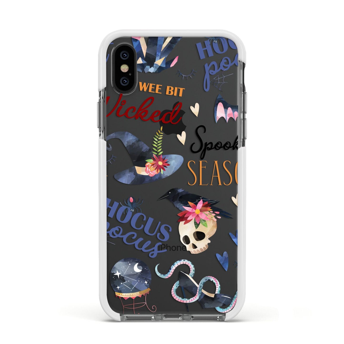 Fun Halloween Catchphrases and Watercolour Illustrations Apple iPhone Xs Impact Case White Edge on Black Phone