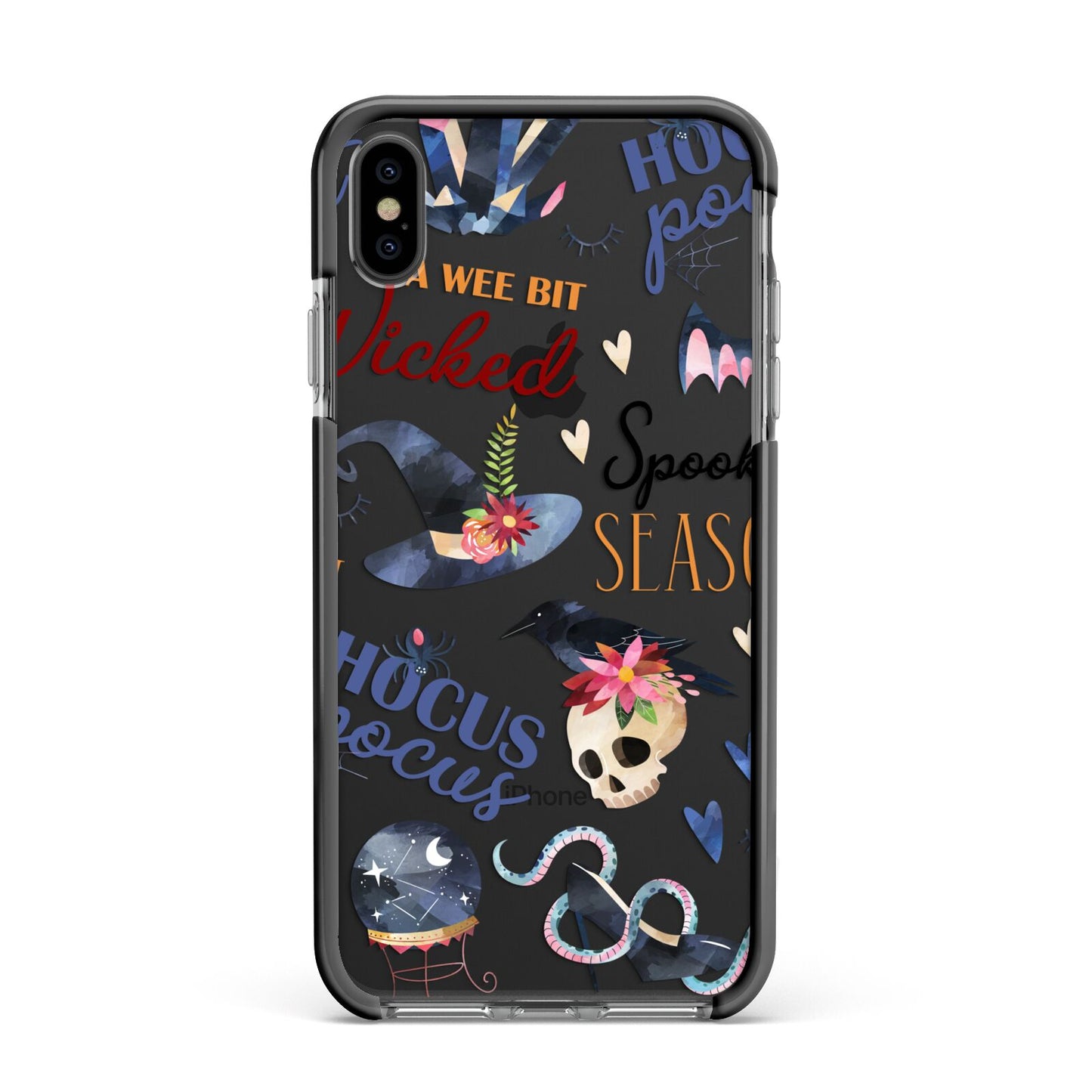 Fun Halloween Catchphrases and Watercolour Illustrations Apple iPhone Xs Max Impact Case Black Edge on Black Phone