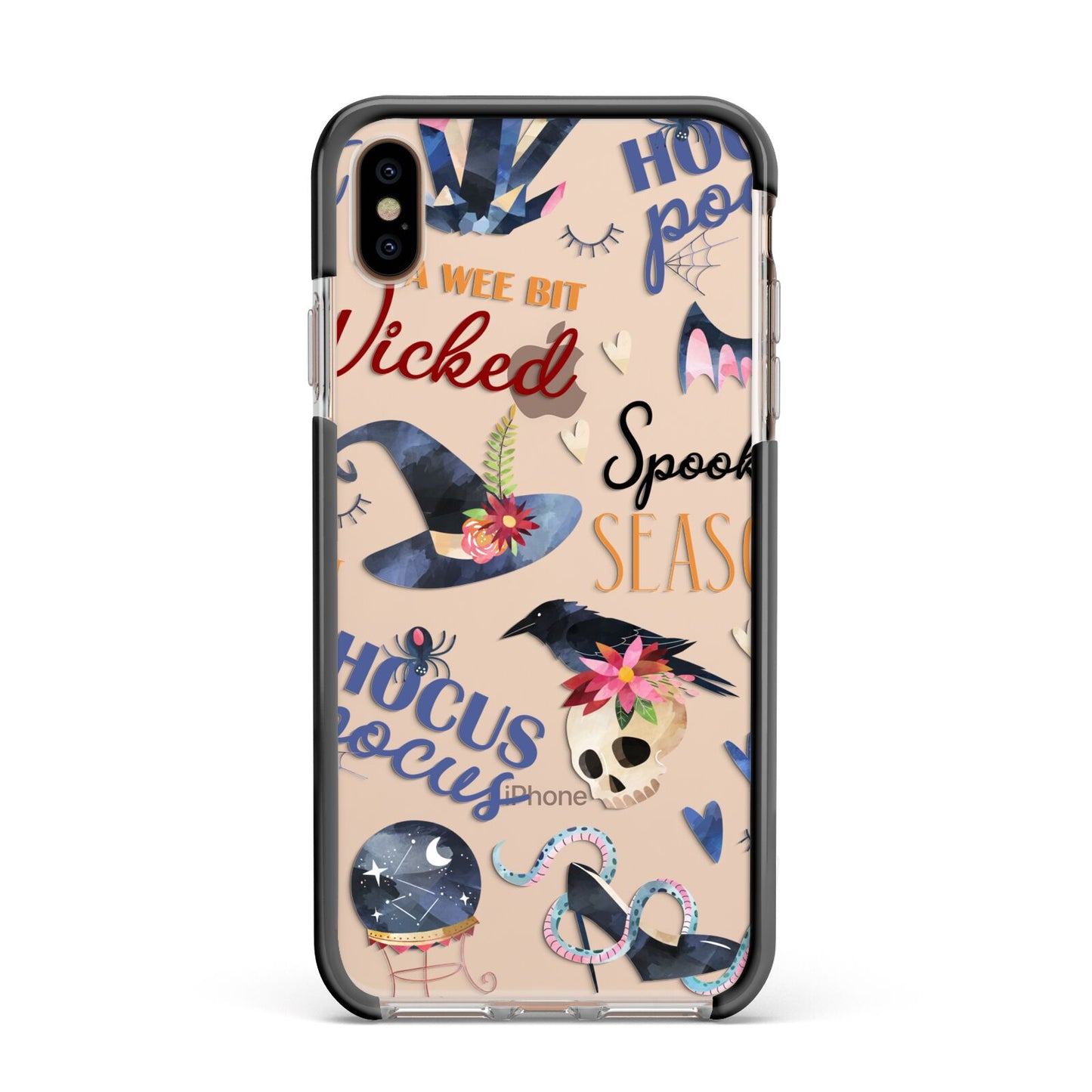 Fun Halloween Catchphrases and Watercolour Illustrations Apple iPhone Xs Max Impact Case Black Edge on Gold Phone