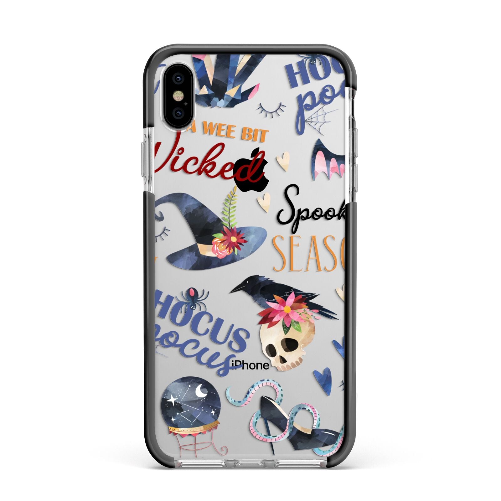 Fun Halloween Catchphrases and Watercolour Illustrations Apple iPhone Xs Max Impact Case Black Edge on Silver Phone
