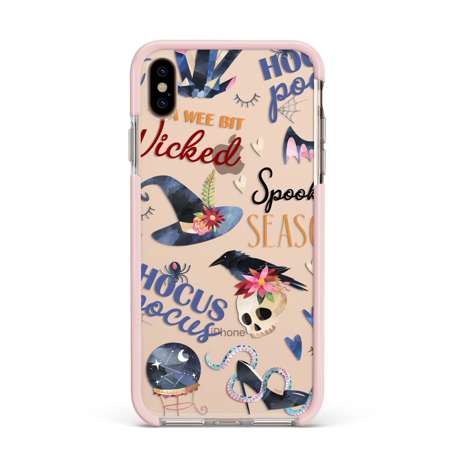 Fun Halloween Catchphrases and Watercolour Illustrations Apple iPhone Xs Max Impact Case Pink Edge on Gold Phone