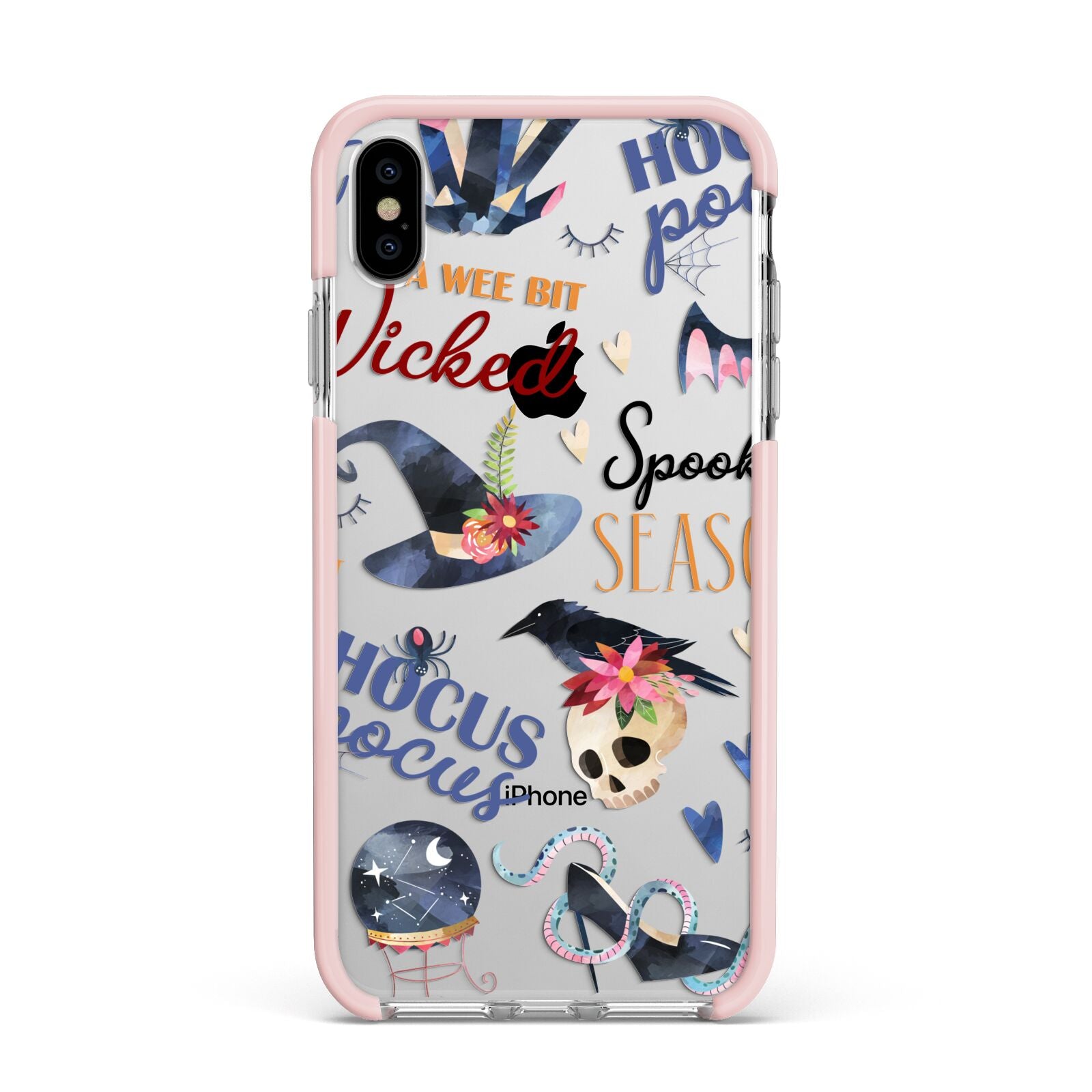 Fun Halloween Catchphrases and Watercolour Illustrations Apple iPhone Xs Max Impact Case Pink Edge on Silver Phone