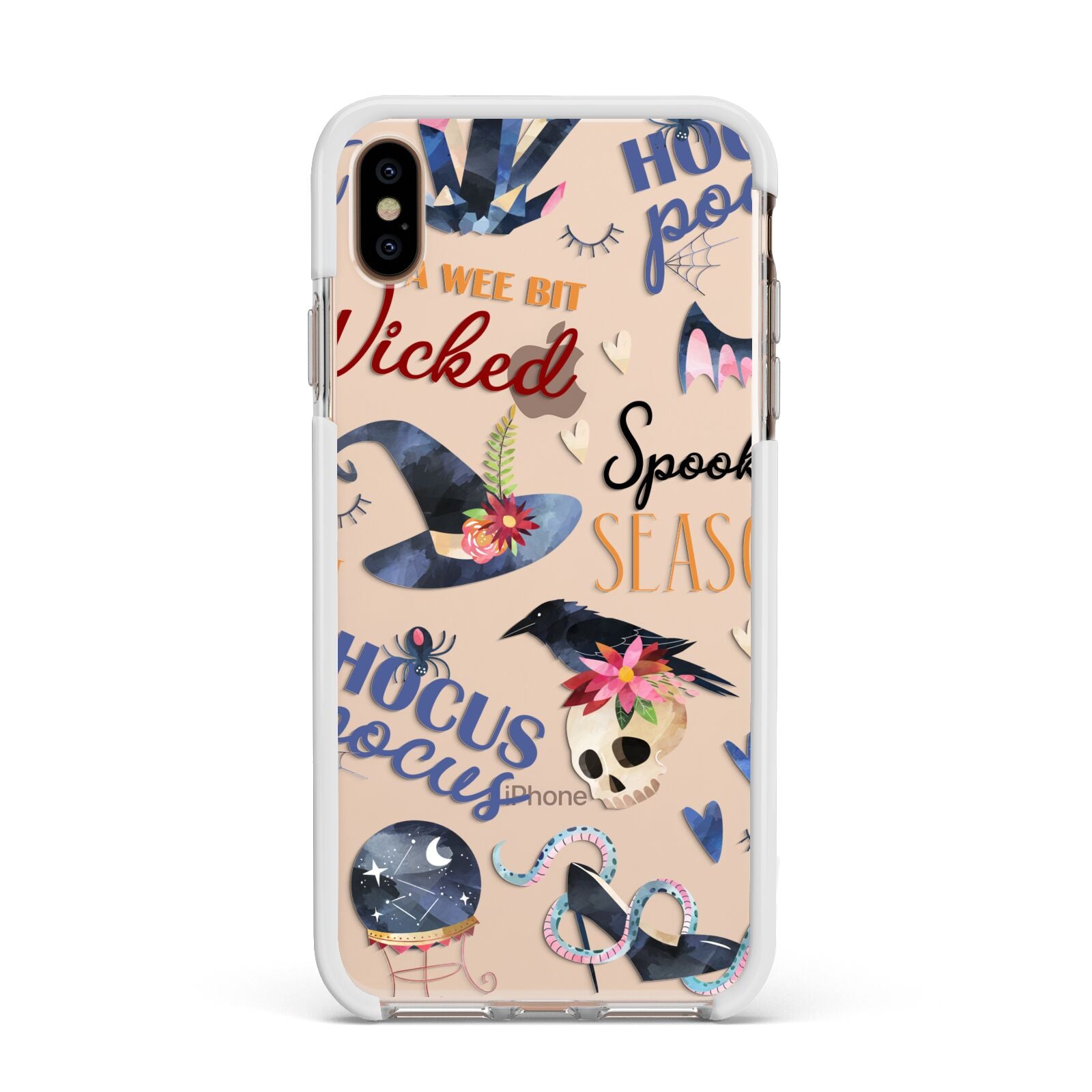 Fun Halloween Catchphrases and Watercolour Illustrations Apple iPhone Xs Max Impact Case White Edge on Gold Phone