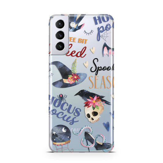 Fun Halloween Catchphrases and Watercolour Illustrations Samsung S21 Plus Phone Case