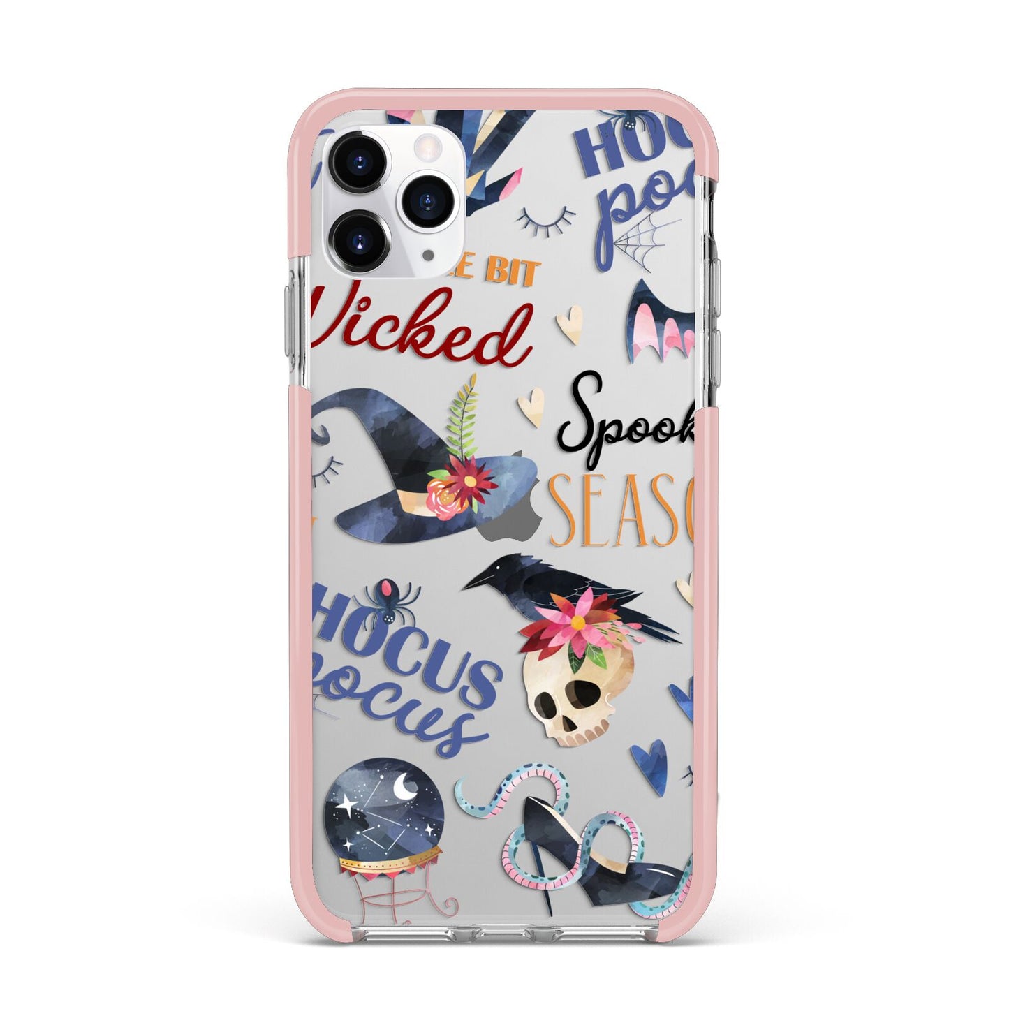 Fun Halloween Catchphrases and Watercolour Illustrations iPhone 11 Pro Max Impact Pink Edge Case
