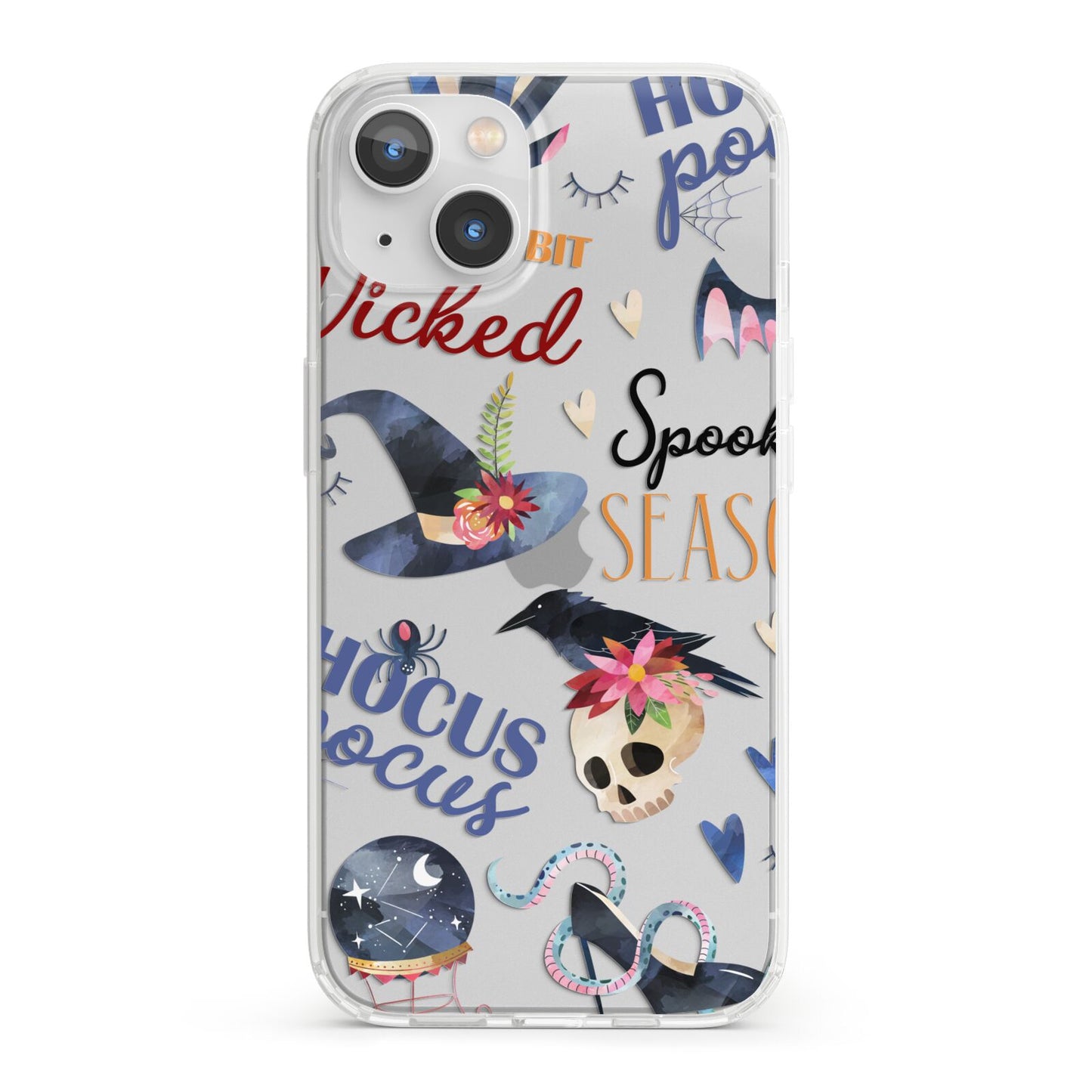Fun Halloween Catchphrases and Watercolour Illustrations iPhone 13 Clear Bumper Case