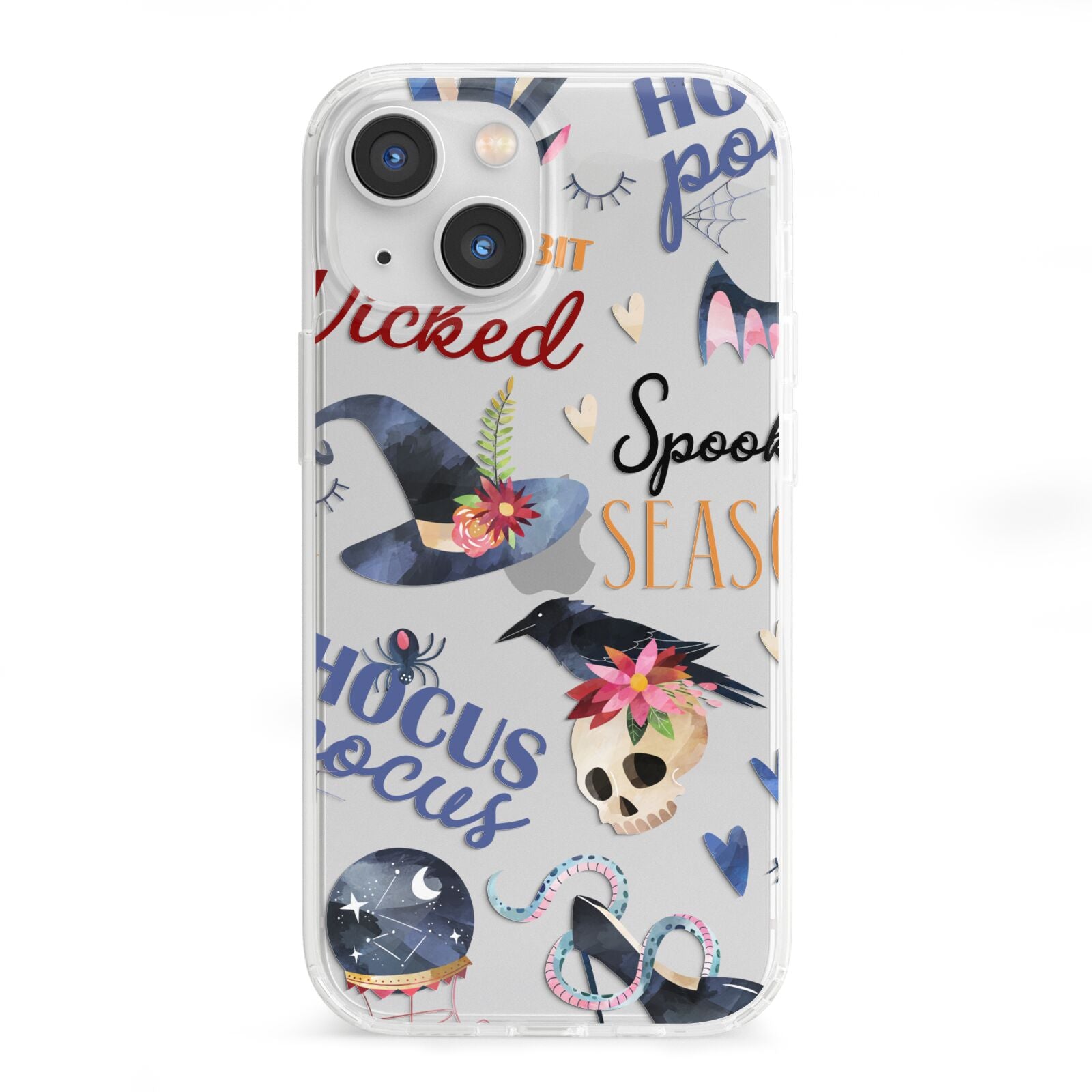 Fun Halloween Catchphrases and Watercolour Illustrations iPhone 13 Mini Clear Bumper Case