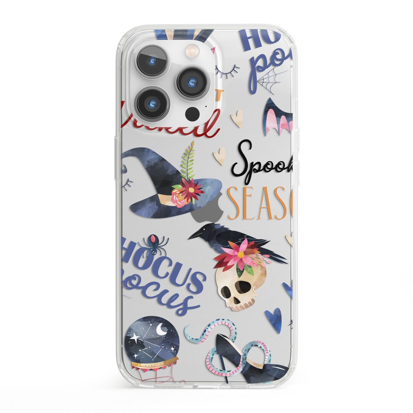 Fun Halloween Catchphrases and Watercolour Illustrations iPhone 13 Pro Clear Bumper Case