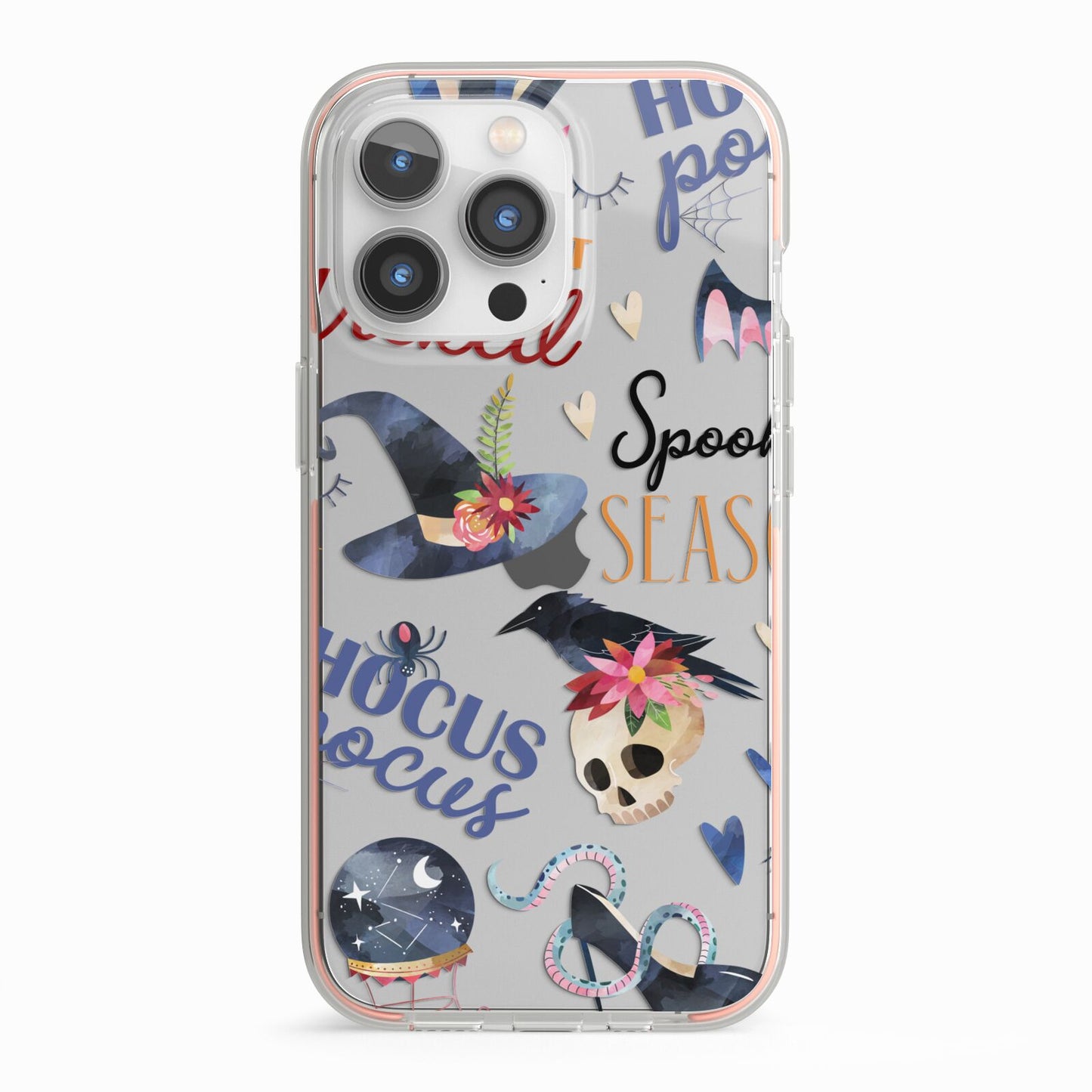 Fun Halloween Catchphrases and Watercolour Illustrations iPhone 13 Pro TPU Impact Case with Pink Edges