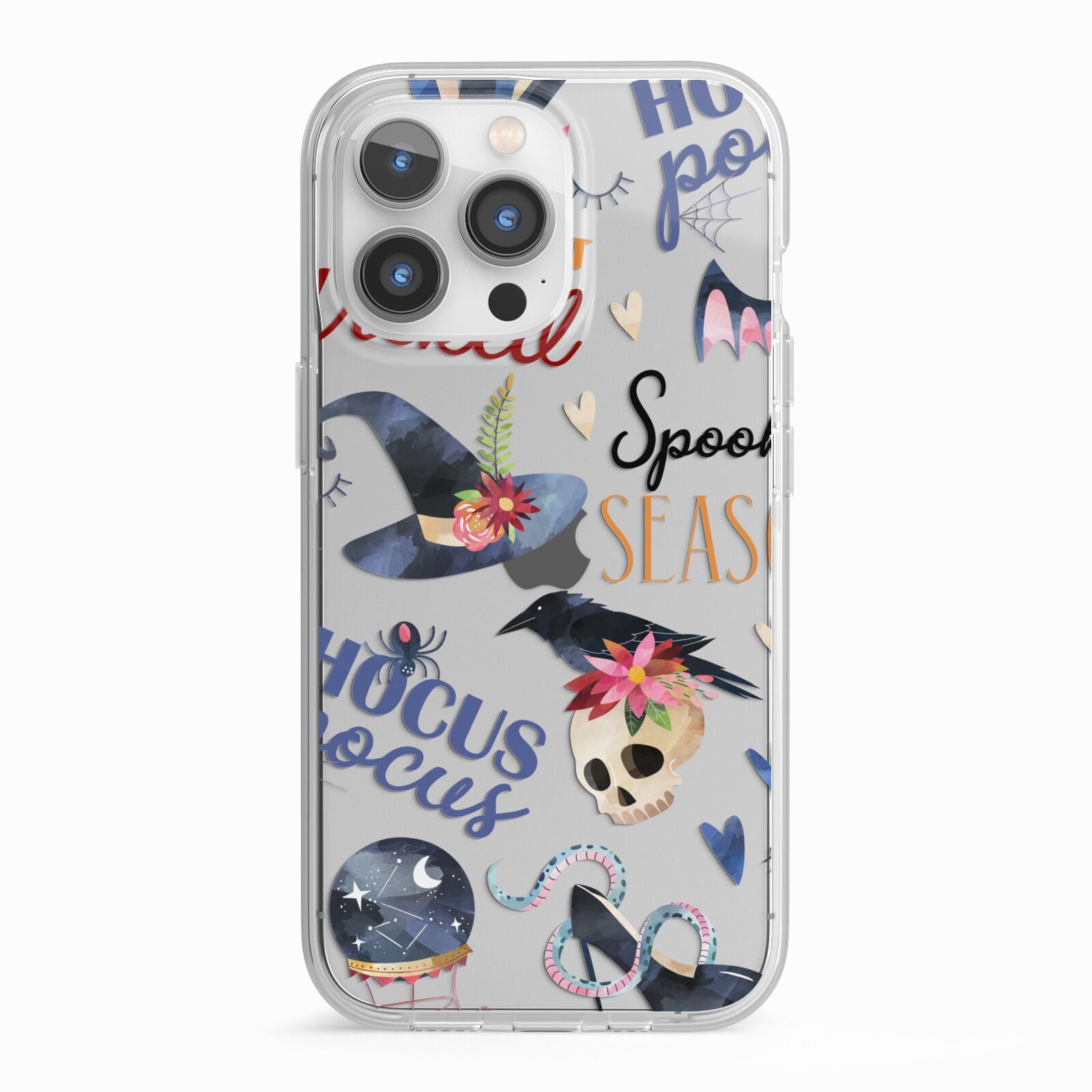 Fun Halloween Catchphrases and Watercolour Illustrations iPhone 13 Pro TPU Impact Case with White Edges