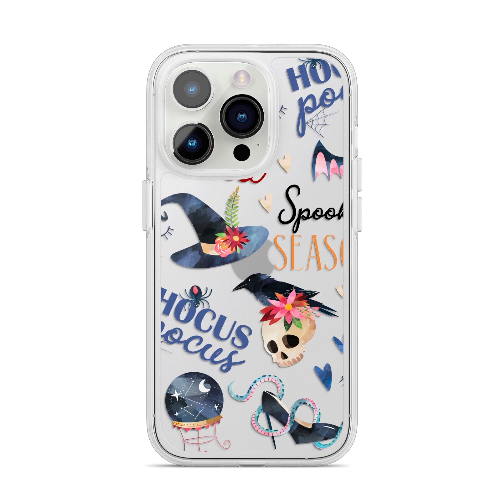 Fun Halloween Catchphrases and Watercolour Illustrations iPhone 14 Pro Clear Tough Case Silver