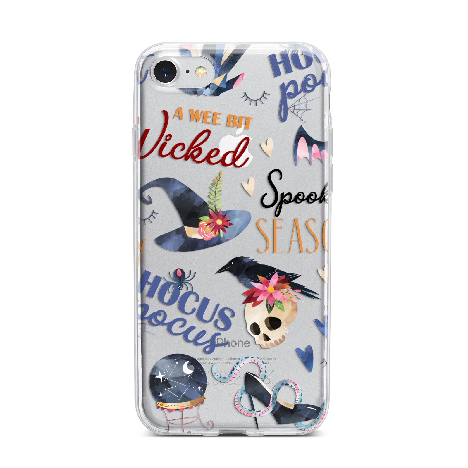 Fun Halloween Catchphrases and Watercolour Illustrations iPhone 7 Bumper Case on Silver iPhone
