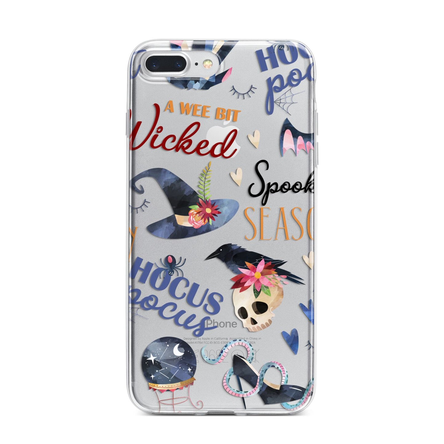 Fun Halloween Catchphrases and Watercolour Illustrations iPhone 7 Plus Bumper Case on Silver iPhone