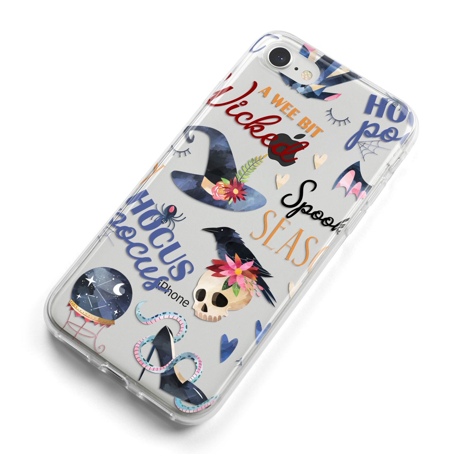 Fun Halloween Catchphrases and Watercolour Illustrations iPhone 8 Bumper Case on Silver iPhone Alternative Image