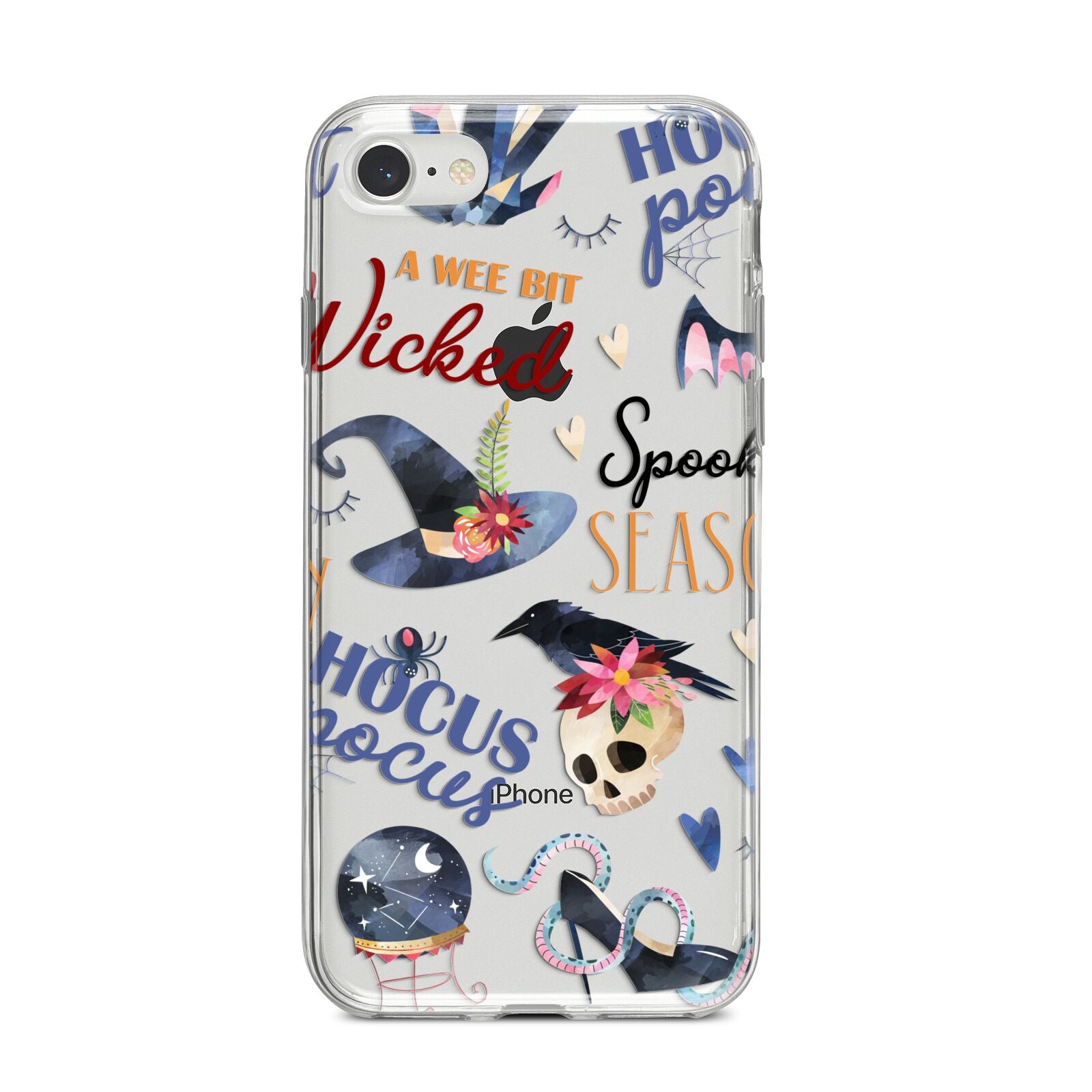 Fun Halloween Catchphrases and Watercolour Illustrations iPhone 8 Bumper Case on Silver iPhone