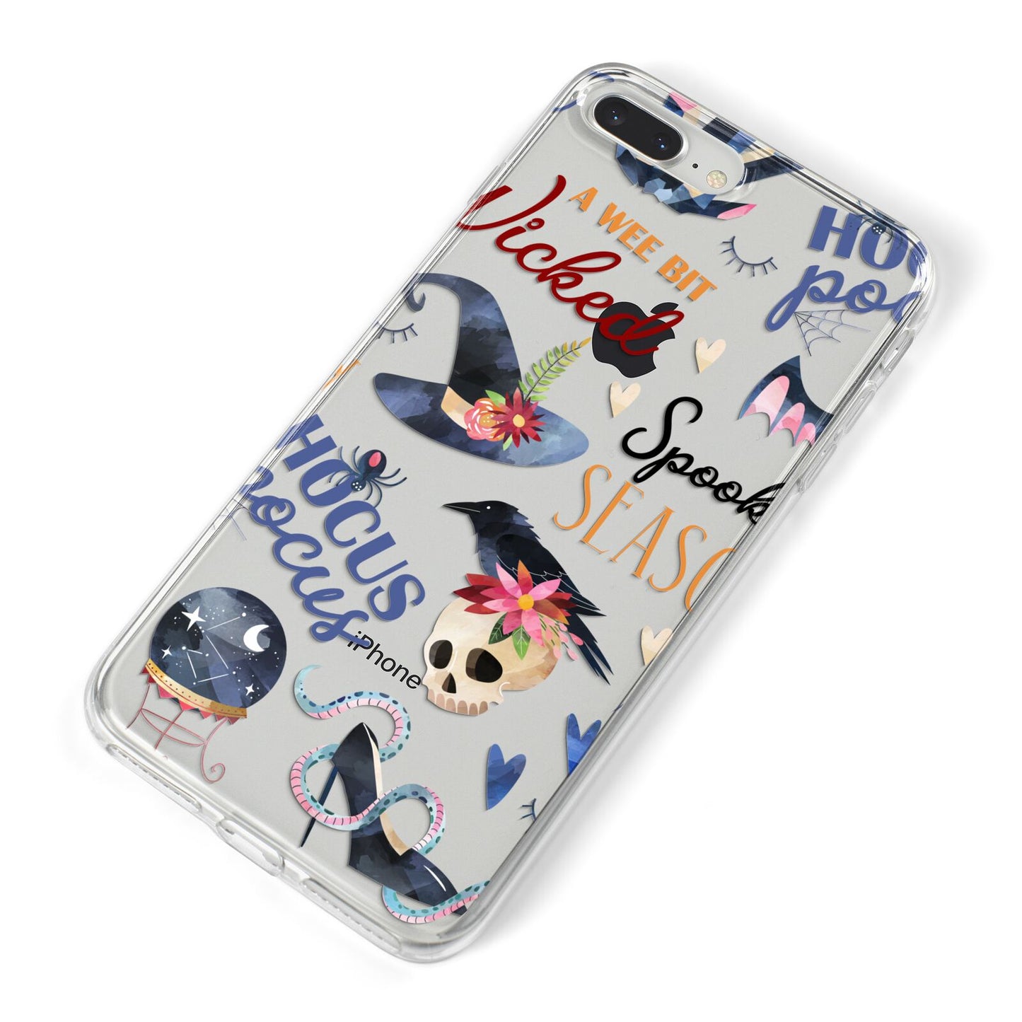 Fun Halloween Catchphrases and Watercolour Illustrations iPhone 8 Plus Bumper Case on Silver iPhone Alternative Image