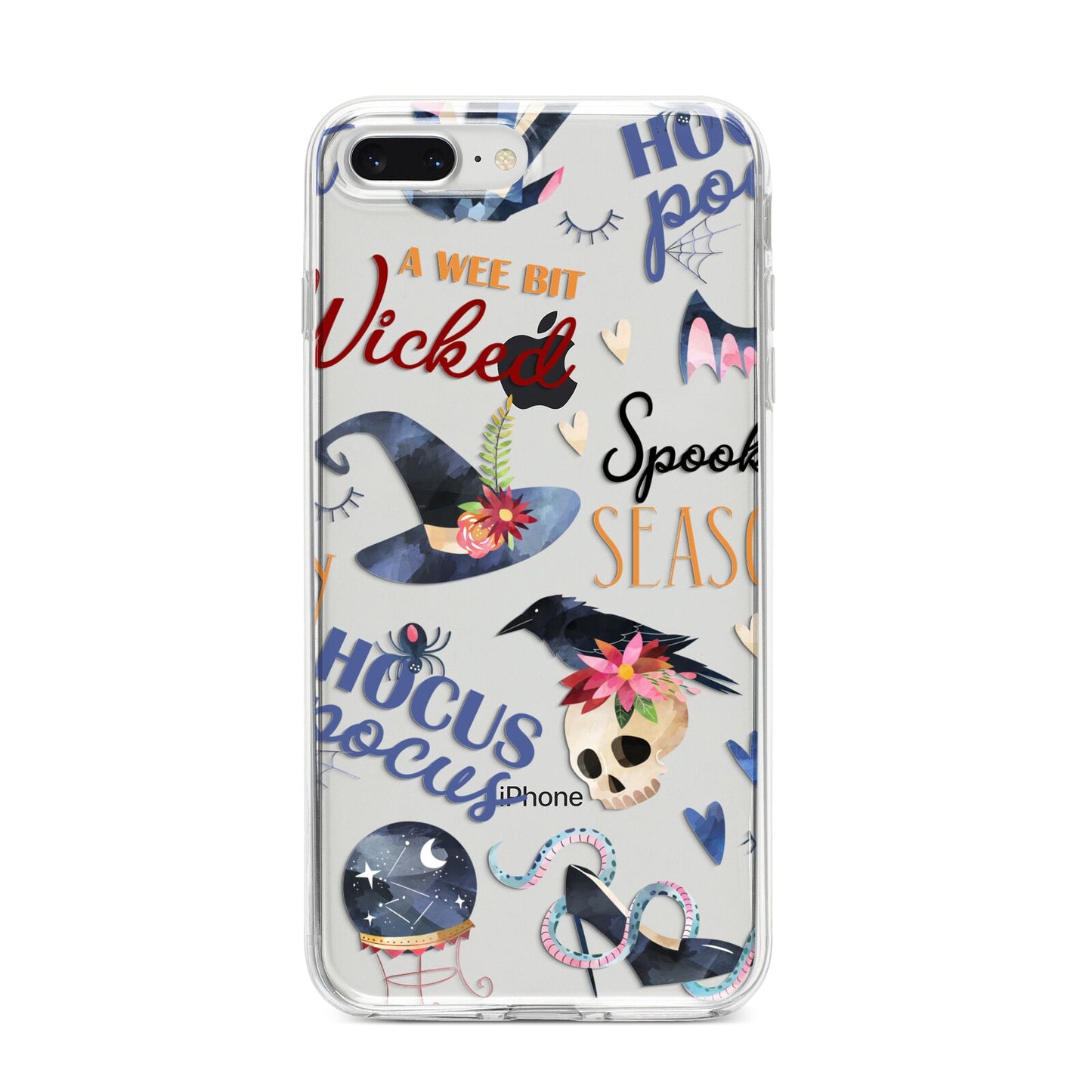Fun Halloween Catchphrases and Watercolour Illustrations iPhone 8 Plus Bumper Case on Silver iPhone
