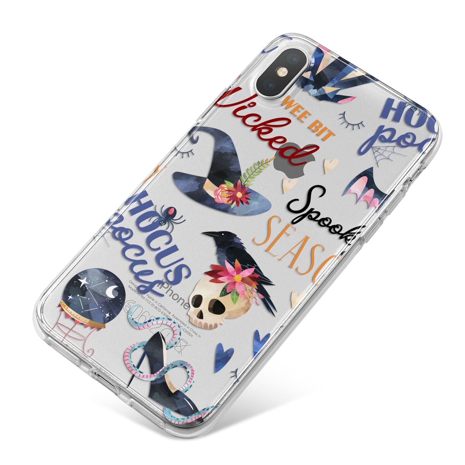 Fun Halloween Catchphrases and Watercolour Illustrations iPhone X Bumper Case on Silver iPhone