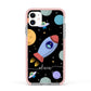 Fun Space Scene Artwork with Name Apple iPhone 11 in White with Pink Impact Case