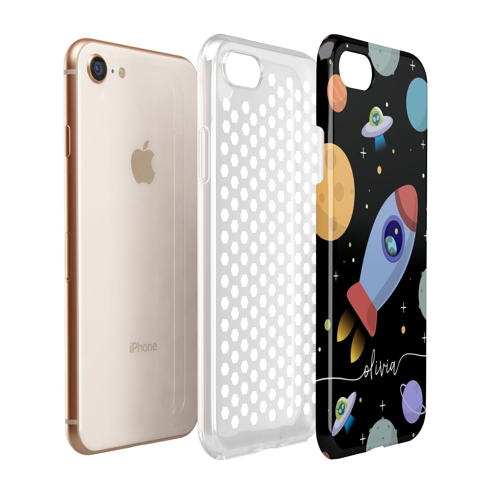 Fun Space Scene Artwork with Name Apple iPhone 7 8 3D Tough Case Expanded View