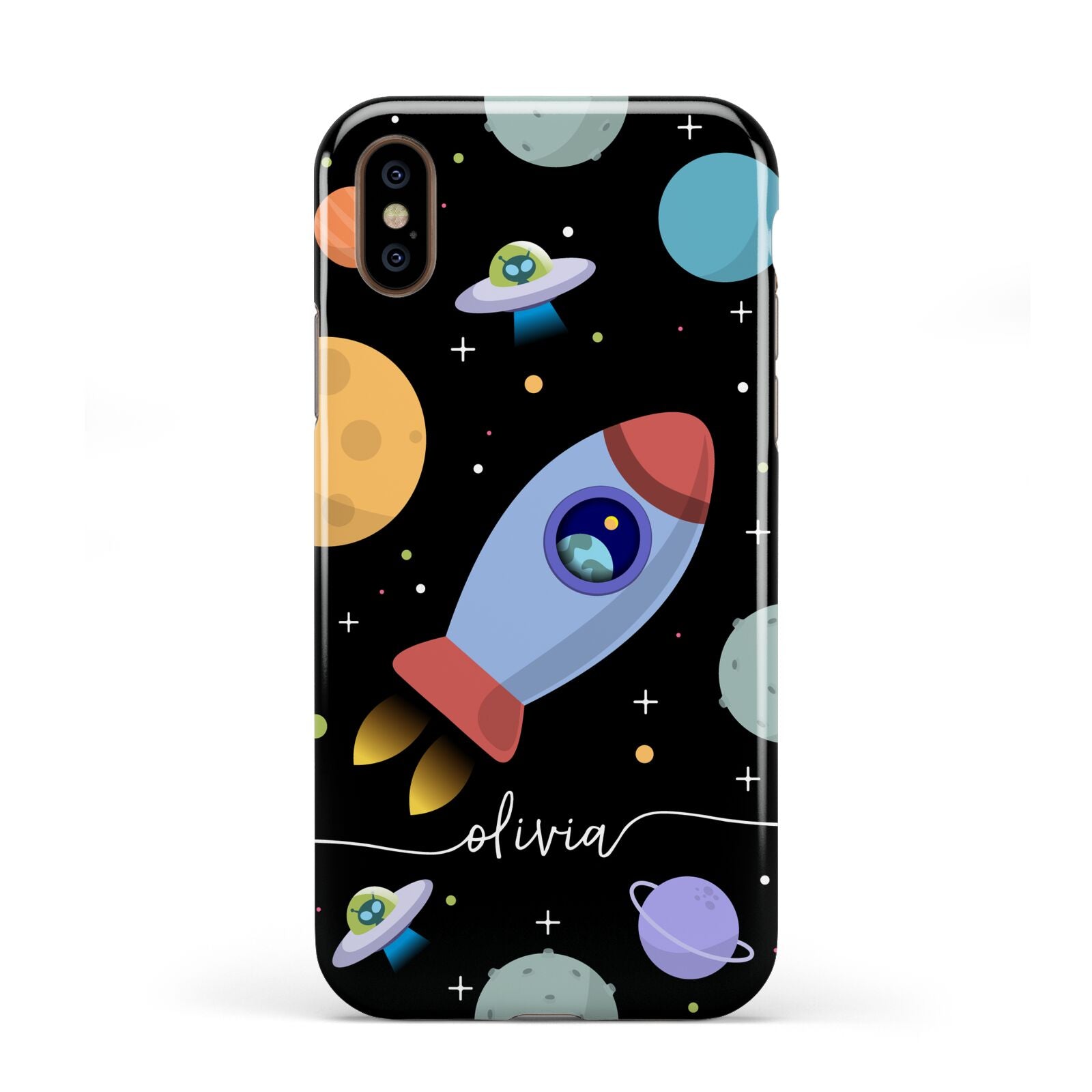 Fun Space Scene Artwork with Name Apple iPhone XS 3D Tough
